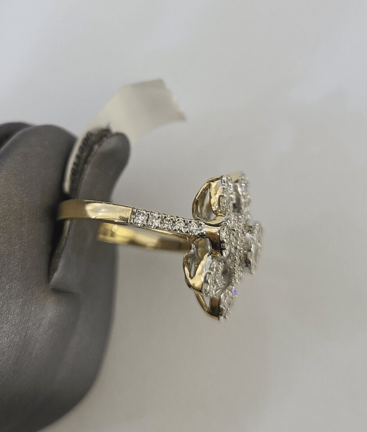 Real 14k Diamond Flower Ladies Ring Yellow Gold Women Engagement Wedding - GoldenlinQ