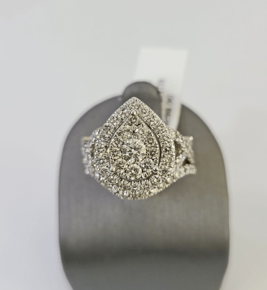 Real 14k Diamond Ladies Ring Pear Shaped Yellow Gold Women Engagement Wedding - GoldenlinQ