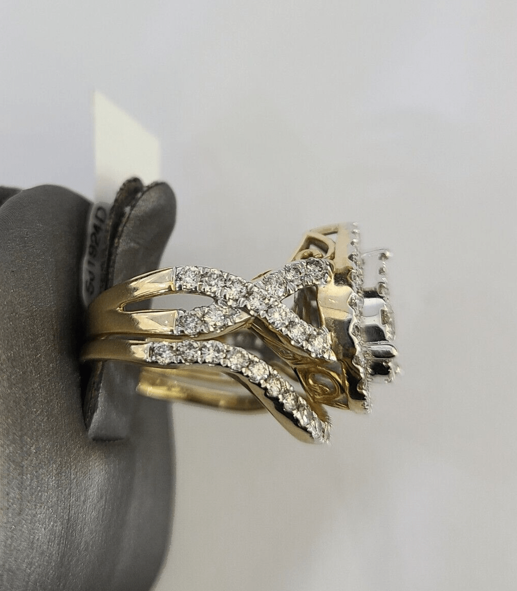 Real 14k Diamond Ladies Ring Pear Shaped Yellow Gold Women Engagement Wedding - GoldenlinQ