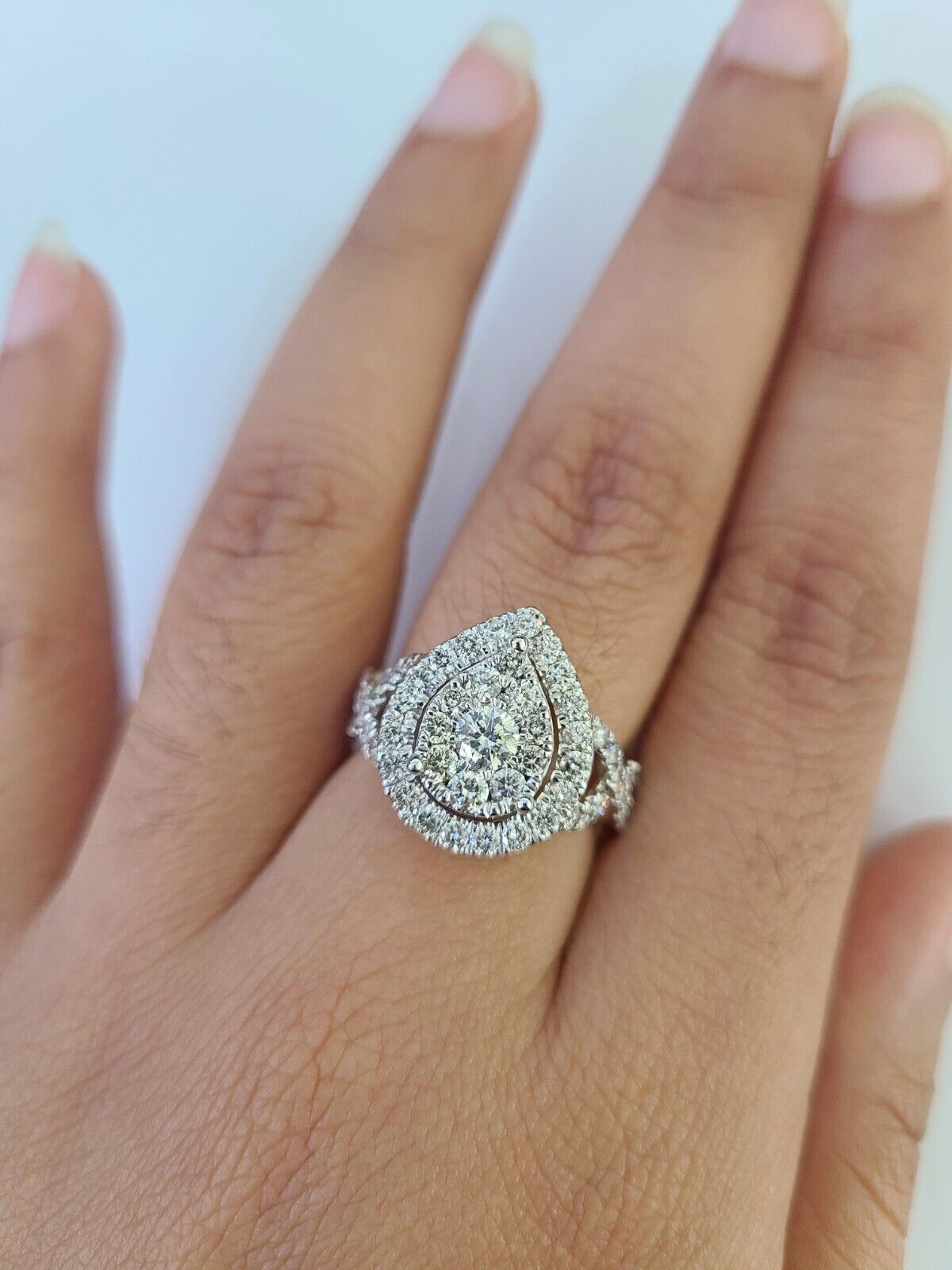 Real 14k Diamond Ladies Ring Pear Shaped Yellow Gold Women Engagement Wedding - GoldenlinQ