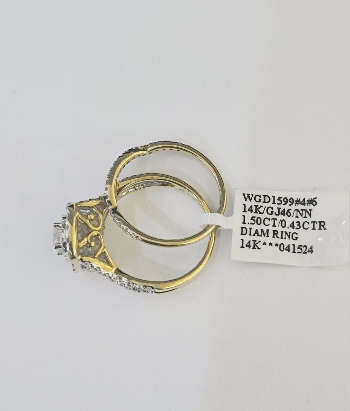 Real 14k Diamond Ladies Ring Yellow Gold Bridal Women Engagement Wedding SET - GoldenlinQ