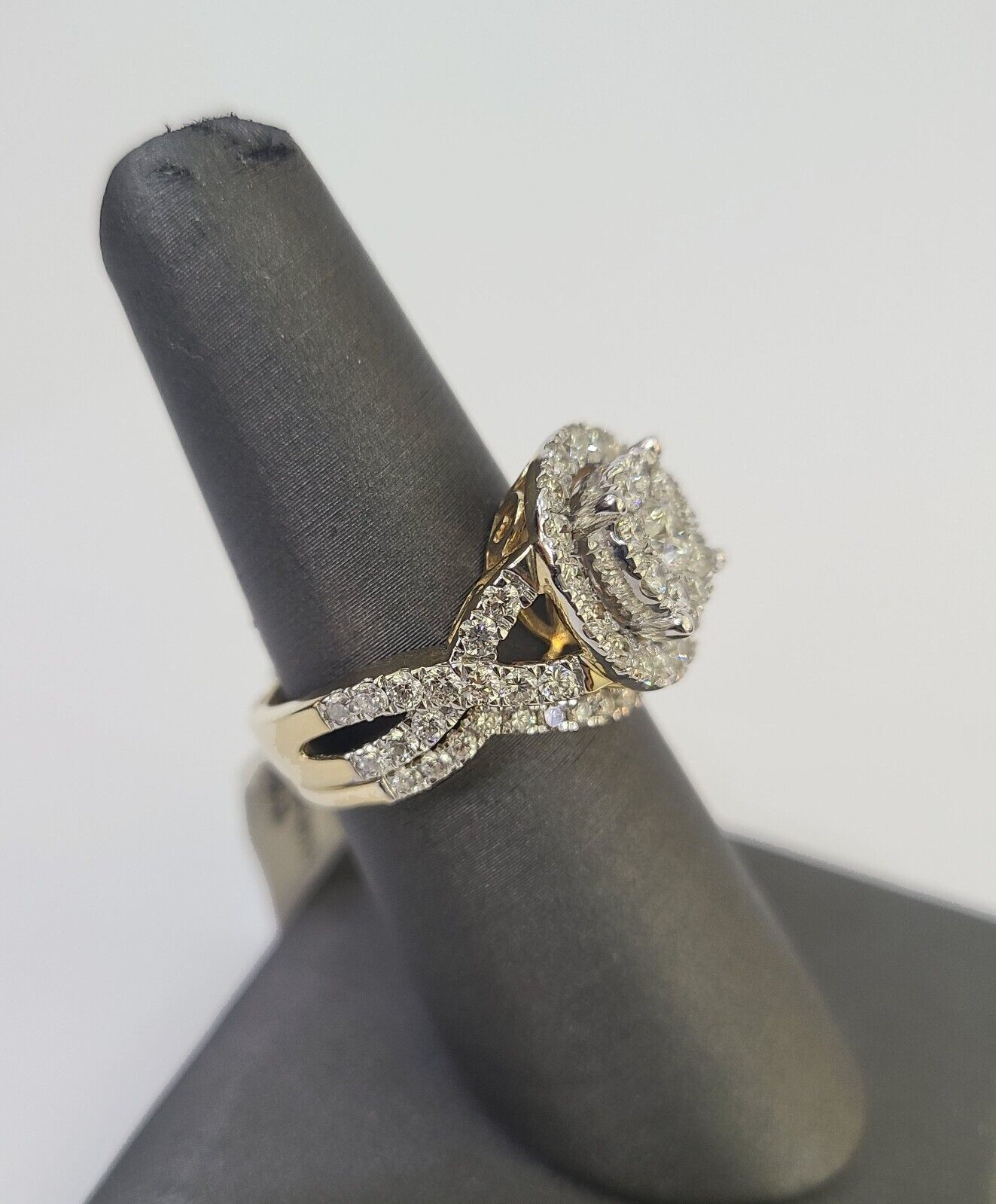 Real 14k Diamond Ladies Ring Yellow Gold Bridal Women Engagement Wedding SET - GoldenlinQ