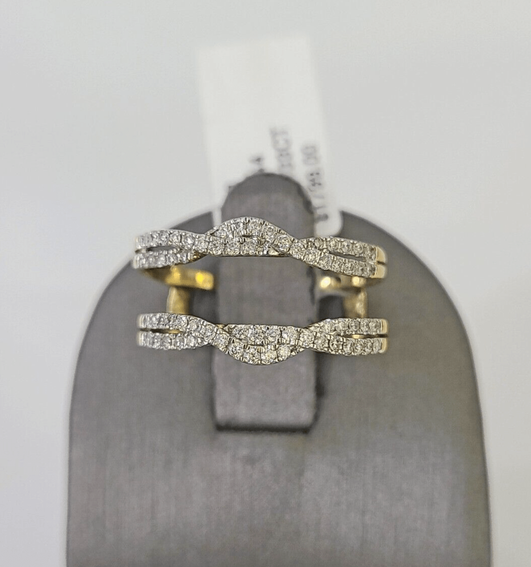 Real 14k Diamond Ladies Ring Yellow Gold Enhancer Guard Wrap Engagement Wedding - GoldenlinQ