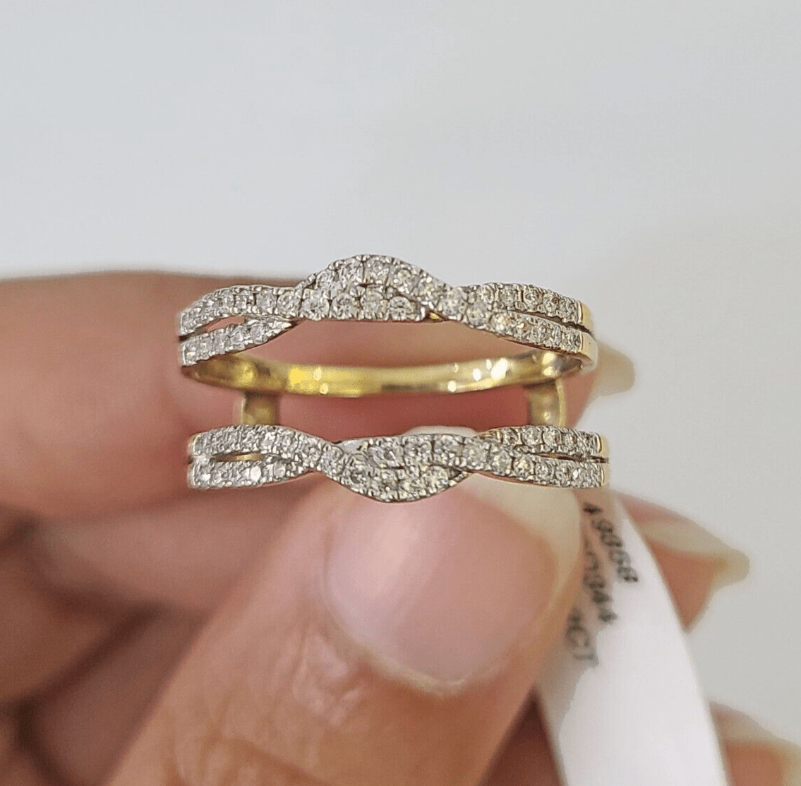 Real 14k Diamond Ladies Ring Yellow Gold Enhancer Guard Wrap Engagement Wedding - GoldenlinQ