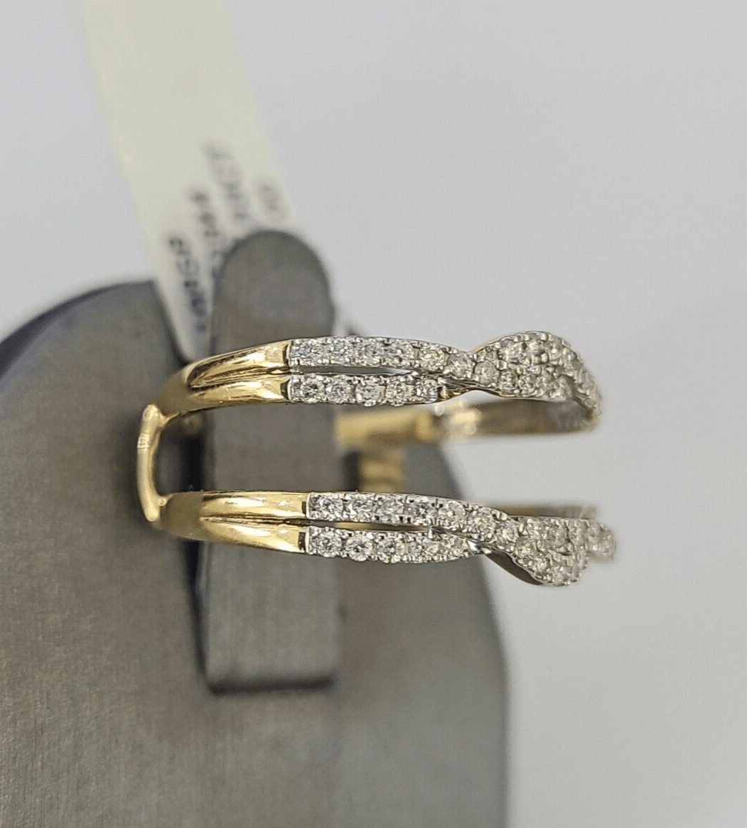 Real 14k Diamond Ladies Ring Yellow Gold Enhancer Guard Wrap Engagement Wedding - GoldenlinQ