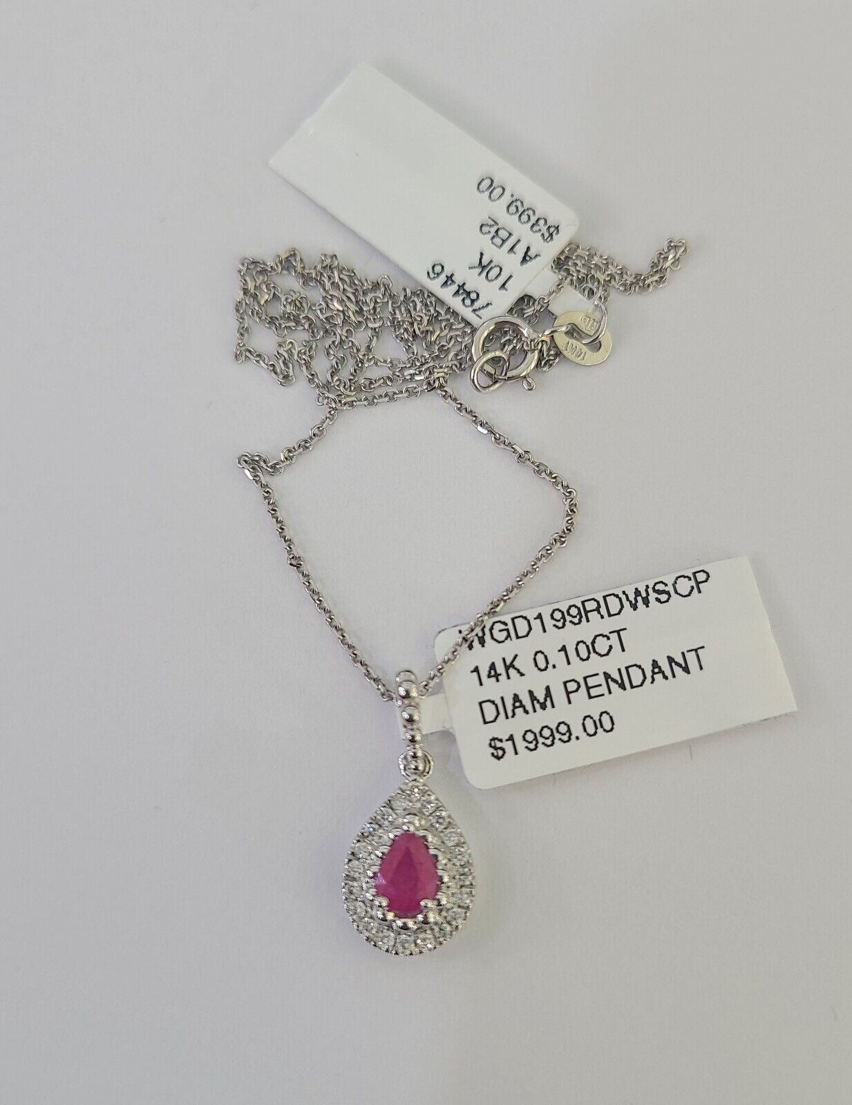 Real 14k Diamond Necklace Chain Teardrop Pendant White Gold Women - GoldenlinQ