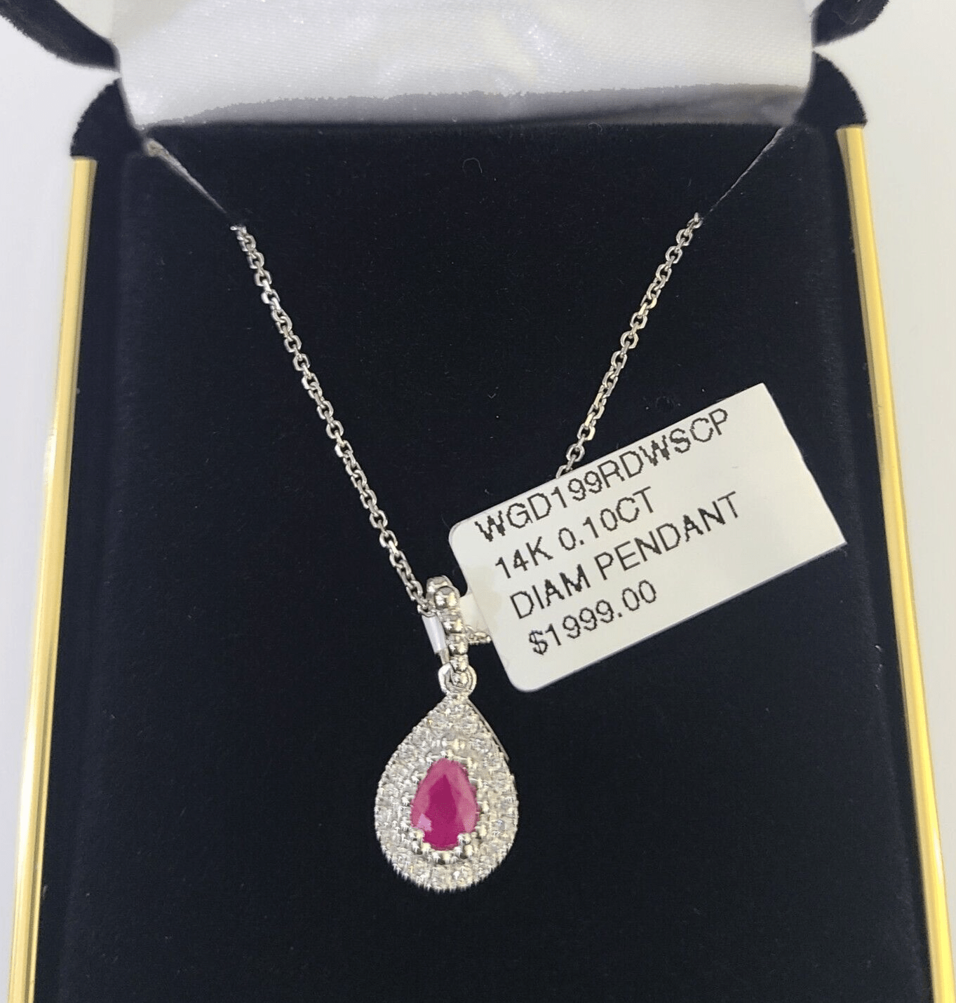 Real 14k Diamond Necklace Chain Teardrop Pendant White Gold Women - GoldenlinQ