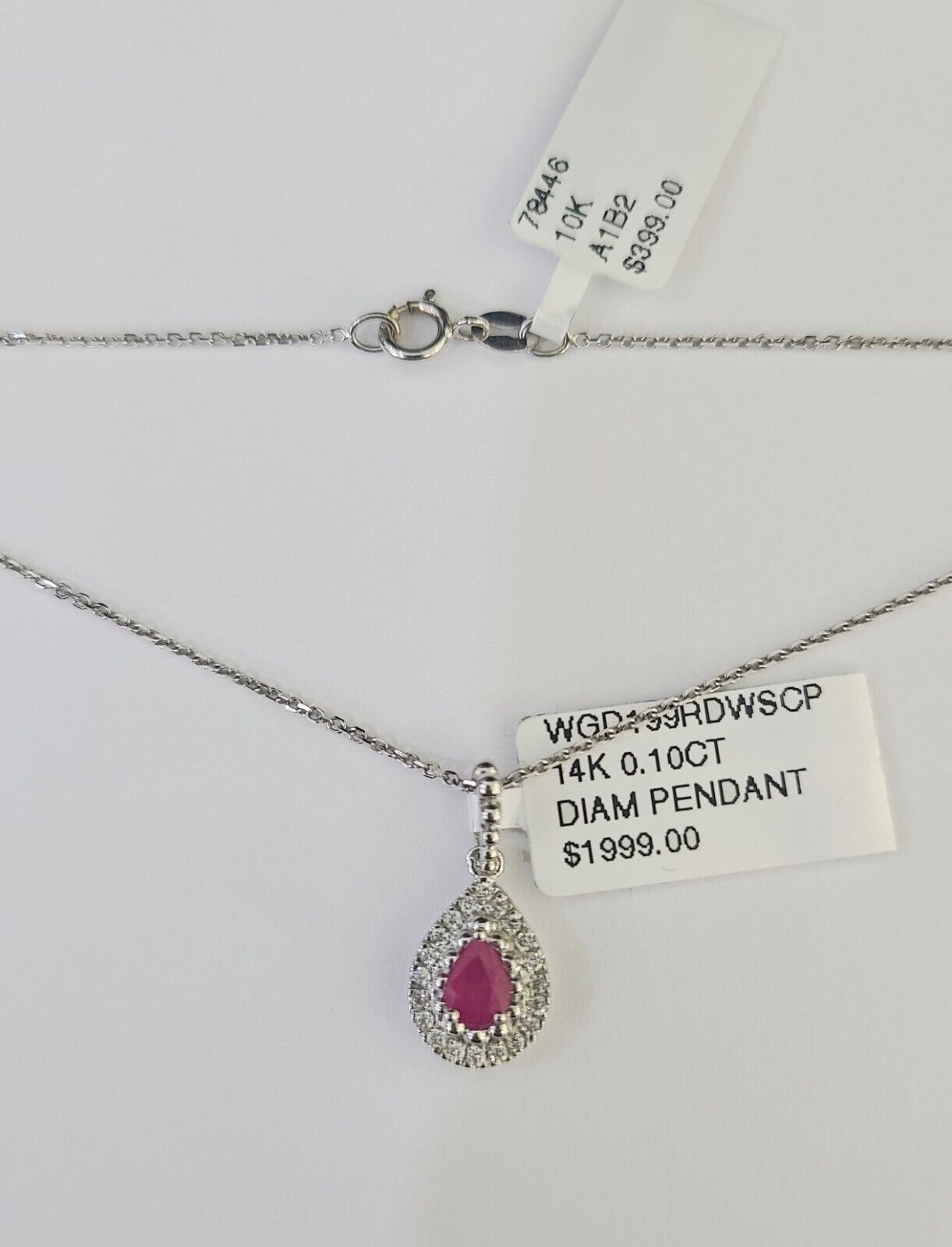 Real 14k Diamond Necklace Chain Teardrop Pendant White Gold Women - GoldenlinQ