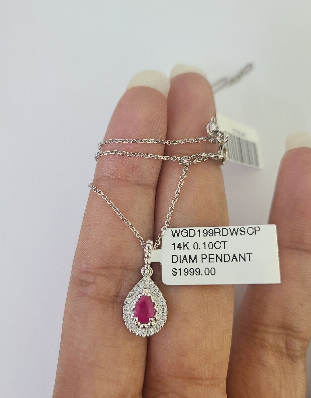 Real 14k Diamond Necklace Chain Teardrop Pendant White Gold Women - GoldenlinQ