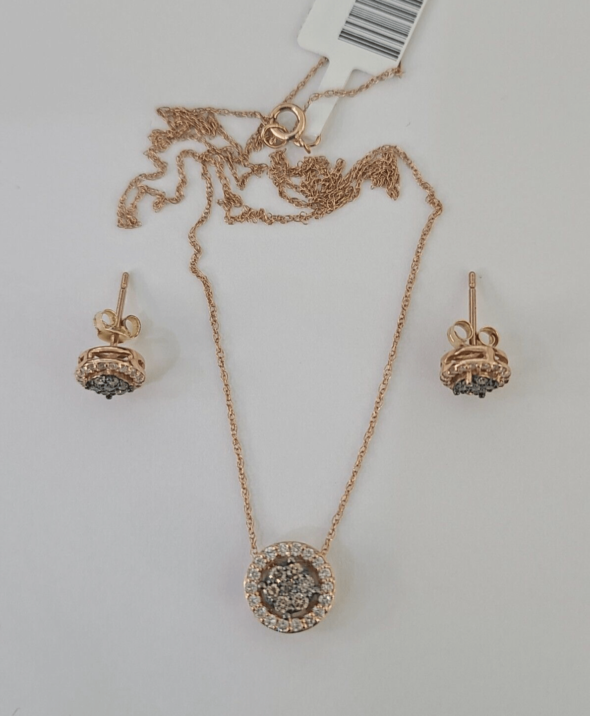 Real 14k Diamond Necklace Pendant Earrings Set Rose Gold Chain Women - GoldenlinQ