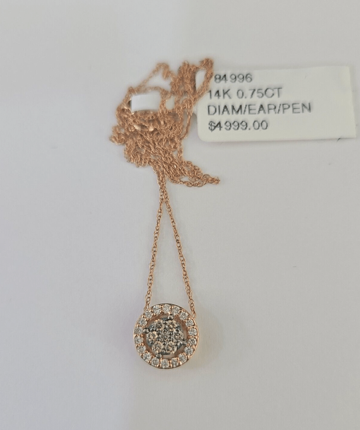 Real 14k Diamond Necklace Pendant Earrings Set Rose Gold Chain Women - GoldenlinQ