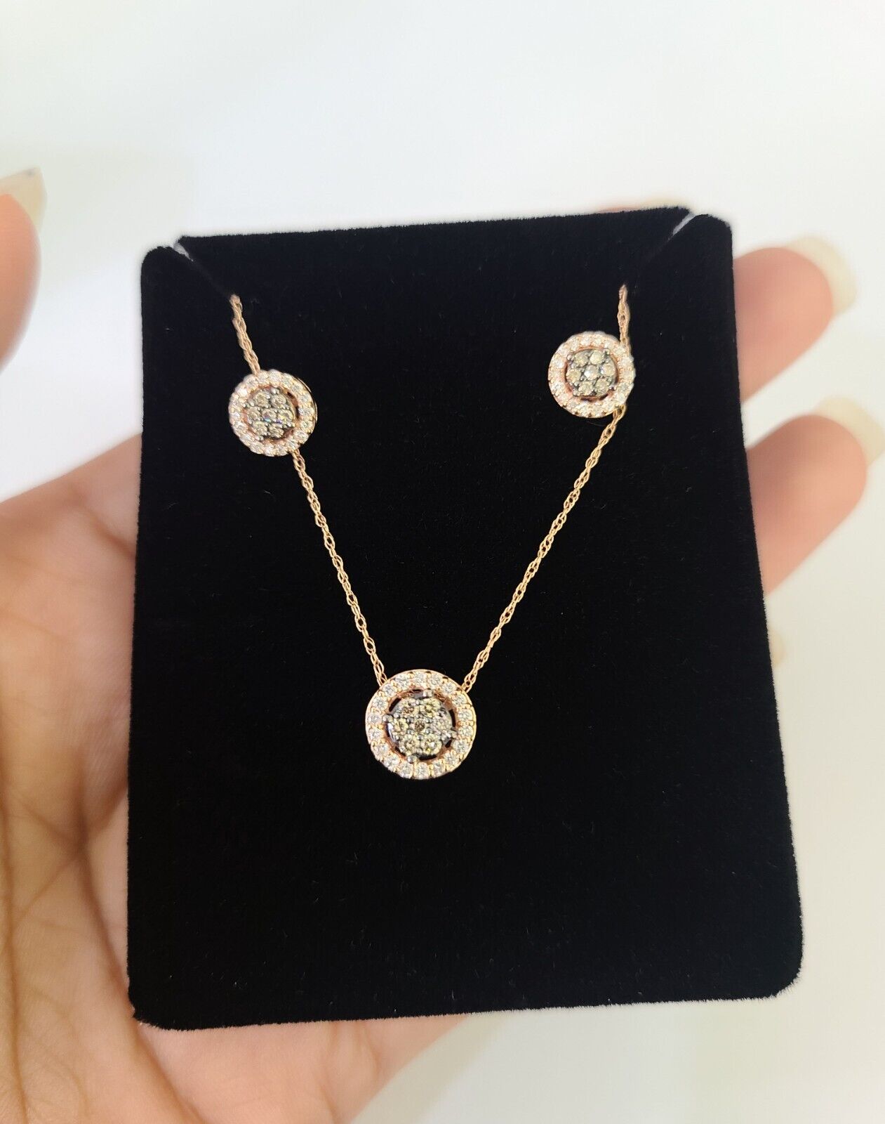 Real 14k Diamond Necklace Pendant Earrings Set Rose Gold Chain Women - GoldenlinQ