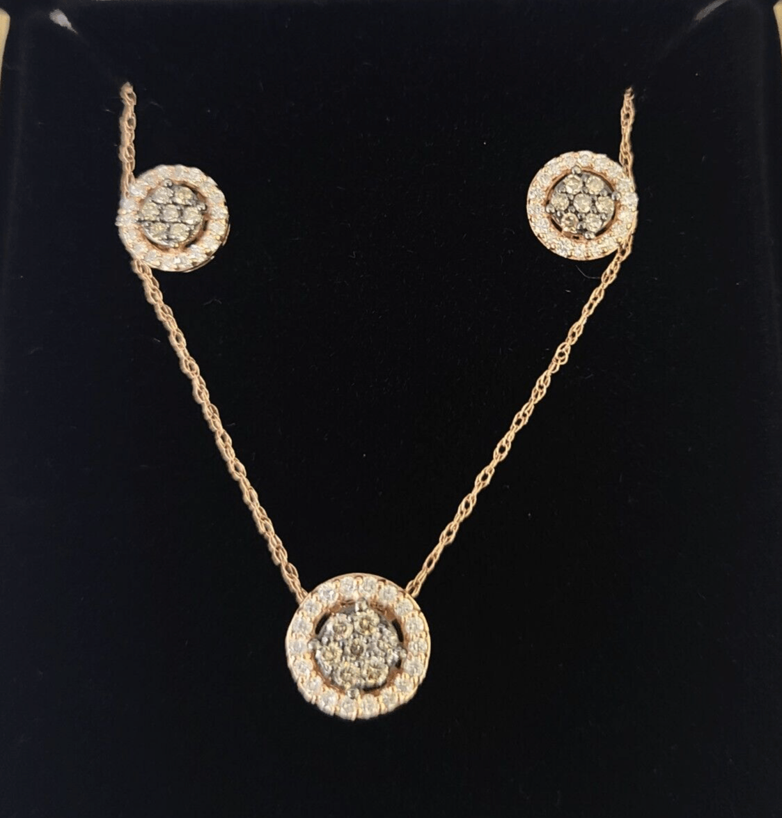 Real 14k Diamond Necklace Pendant Earrings Set Rose Gold Chain Women - GoldenlinQ