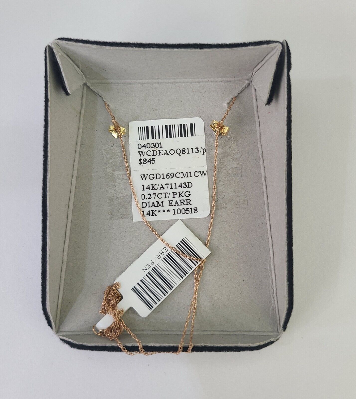 Real 14k Diamond Necklace Pendant Earrings Set Rose Gold Chain Women - GoldenlinQ