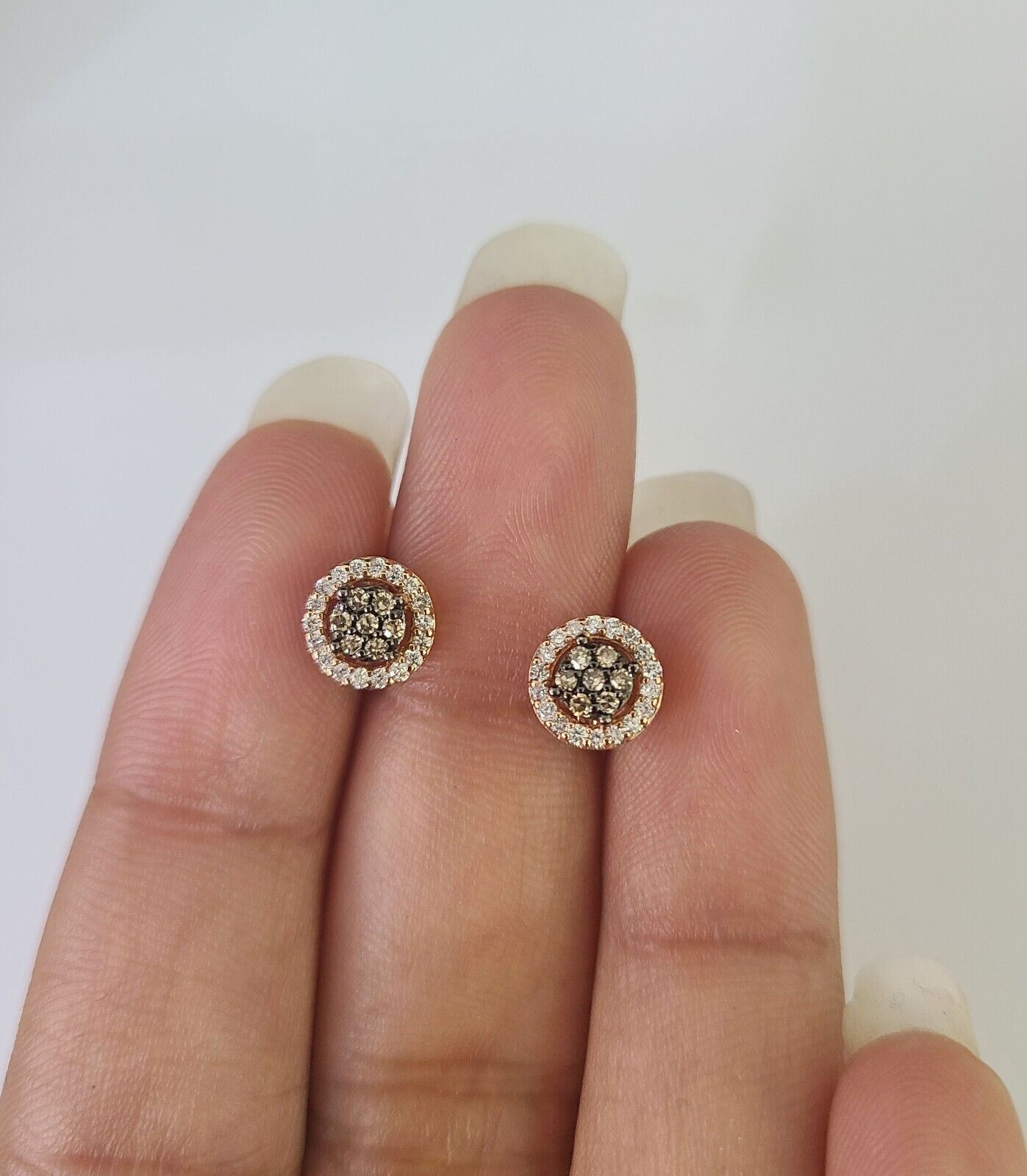 Real 14k Diamond Necklace Pendant Earrings Set Rose Gold Chain Women - GoldenlinQ