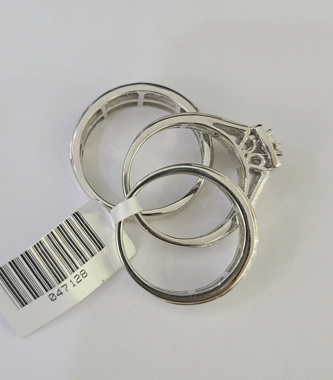 REAL 14k Diamond Ring White Gold Ladies Men Trio SET Wedding Engagement Genuine - GoldenlinQ