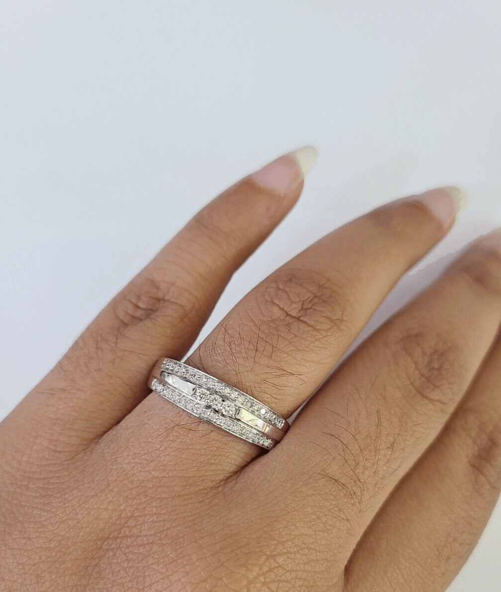 REAL 14k Diamond Ring White Gold Ladies Men Trio SET Wedding Engagement Genuine - GoldenlinQ