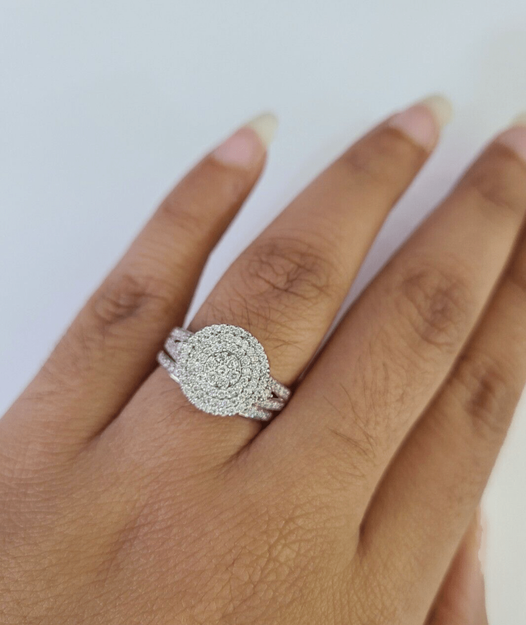 REAL 14k Diamond Ring White Gold Ladies Men Trio SET Wedding Engagement Genuine - GoldenlinQ