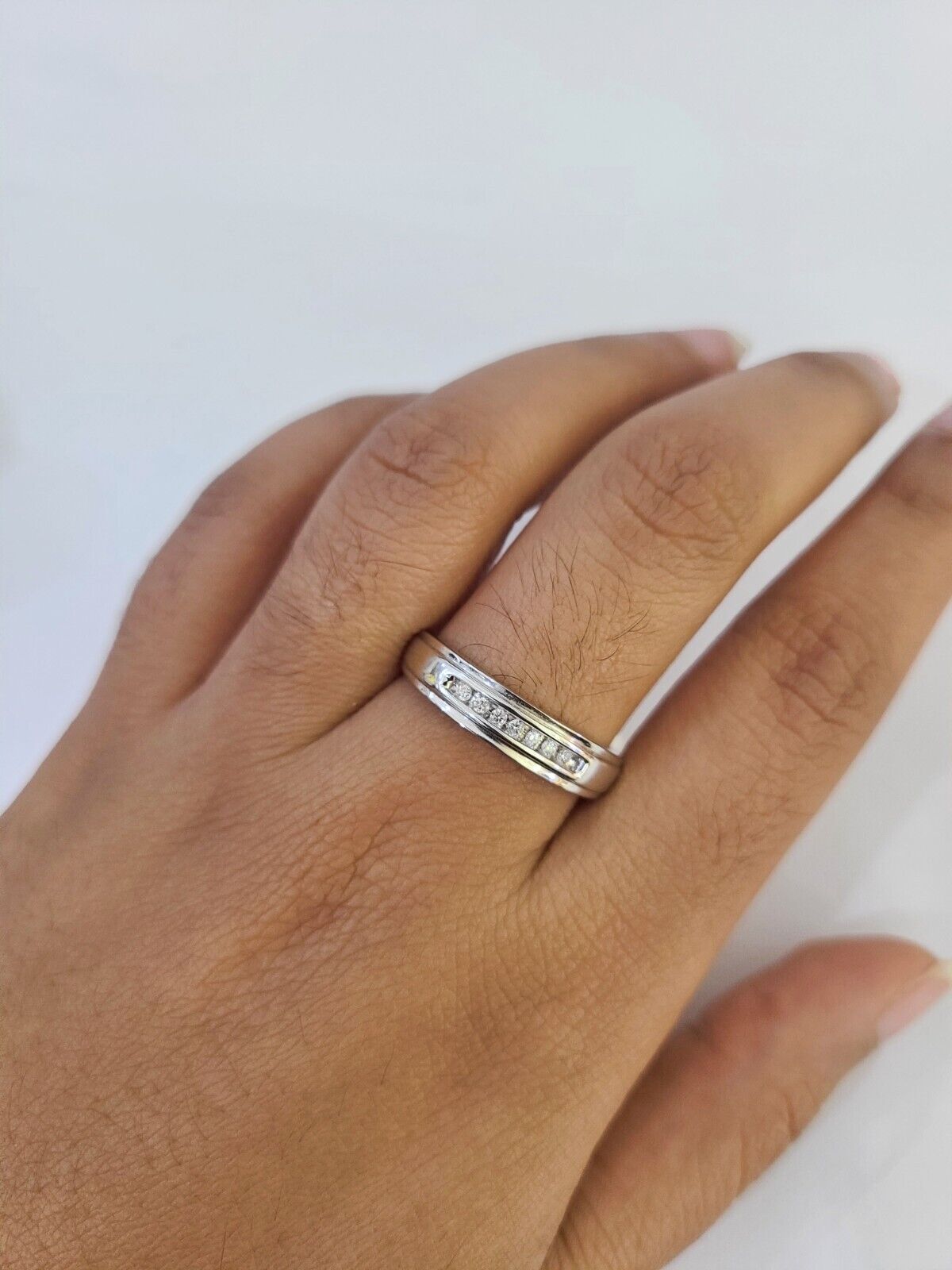 REAL 14k Diamond Ring White Gold Ladies Men Trio SET Wedding Engagement Genuine - GoldenlinQ