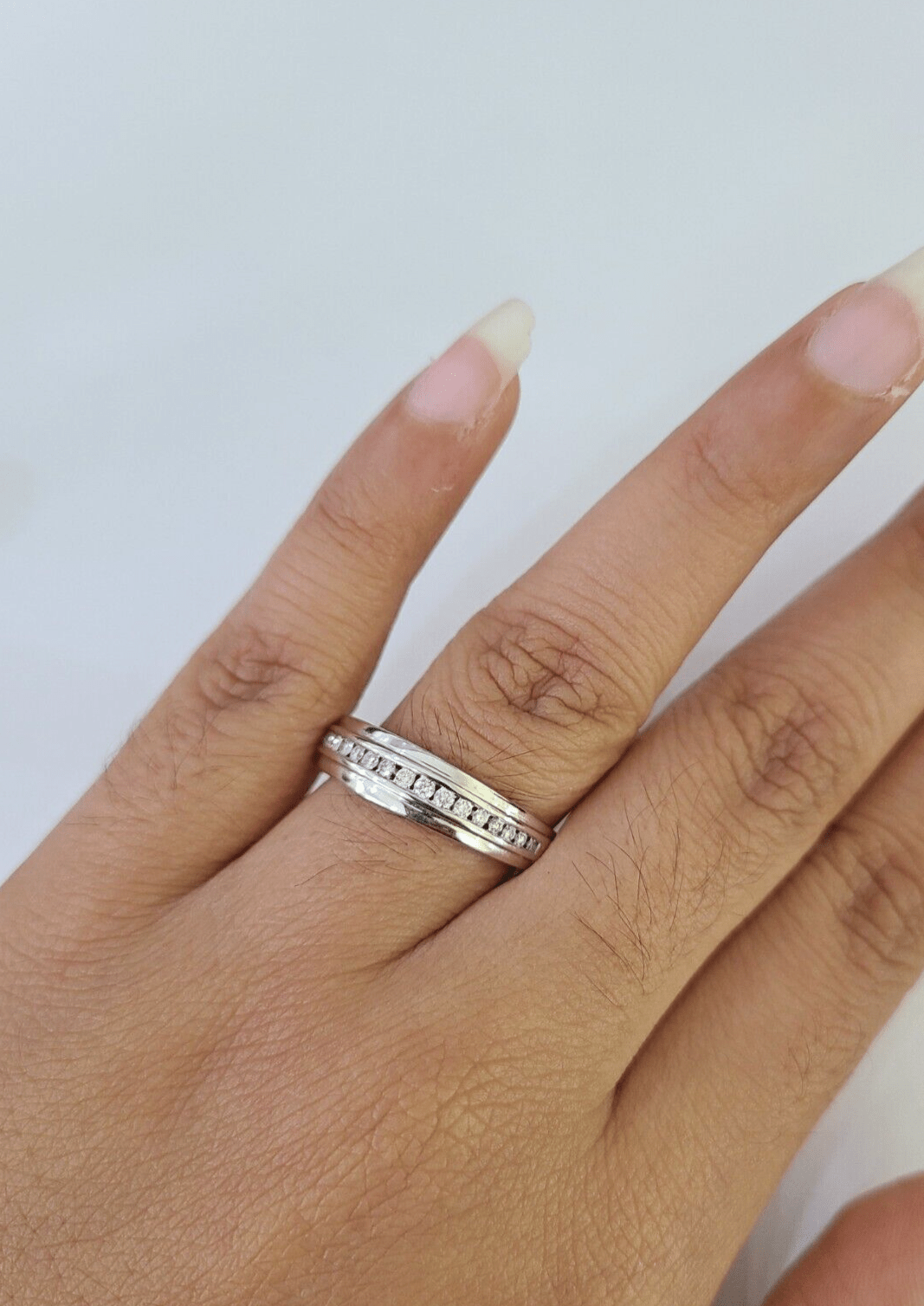 REAL 14k Diamond Ring White Gold Ladies Men Trio SET Wedding Engagement Genuine - GoldenlinQ