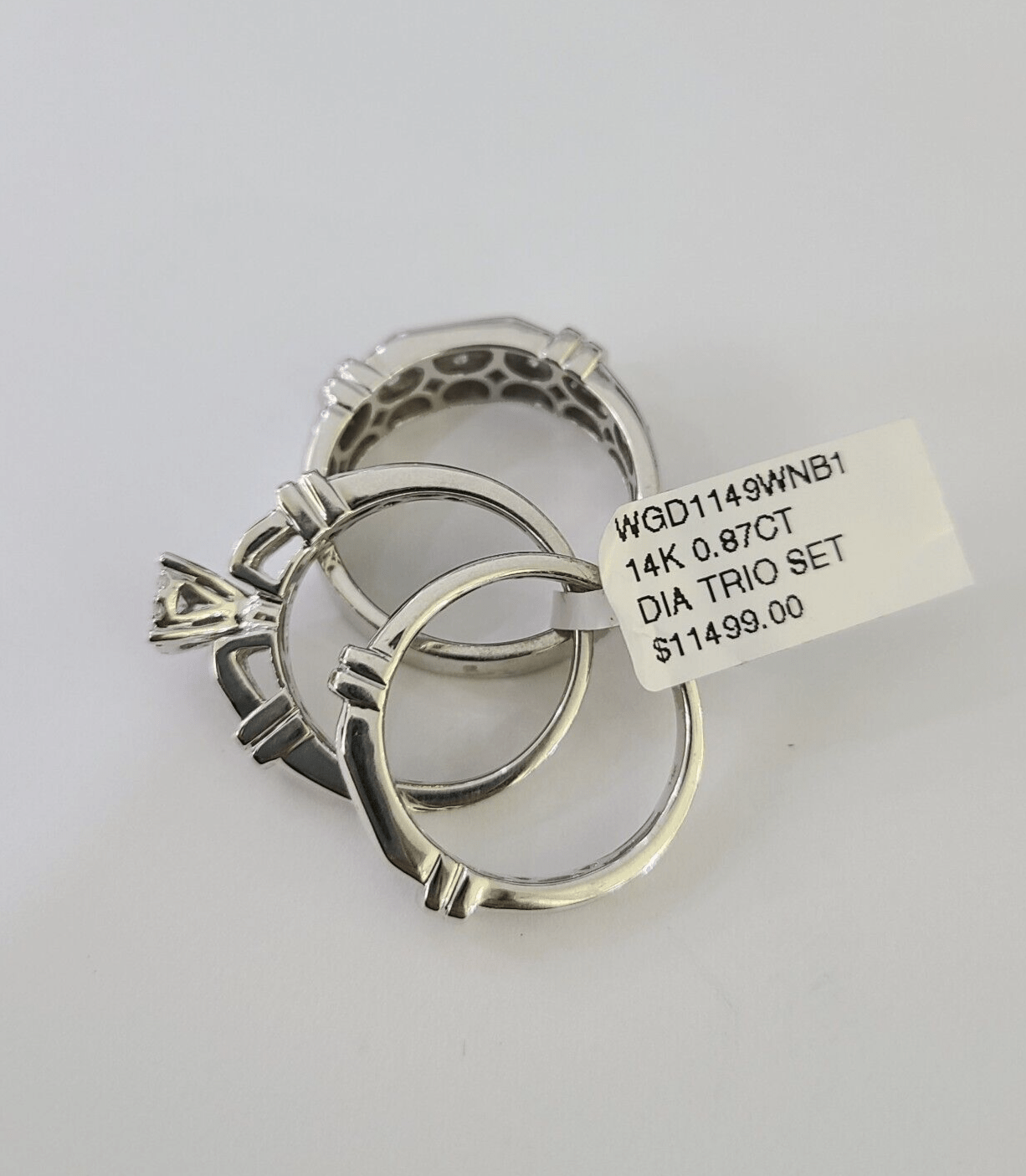 REAL 14k Diamond Ring White Gold Ladies Men Trio SET Wedding Engagement Genuine - GoldenlinQ