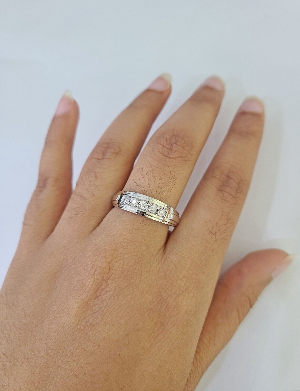 REAL 14k Diamond Ring White Gold Ladies Men Trio SET Wedding Engagement Genuine - GoldenlinQ