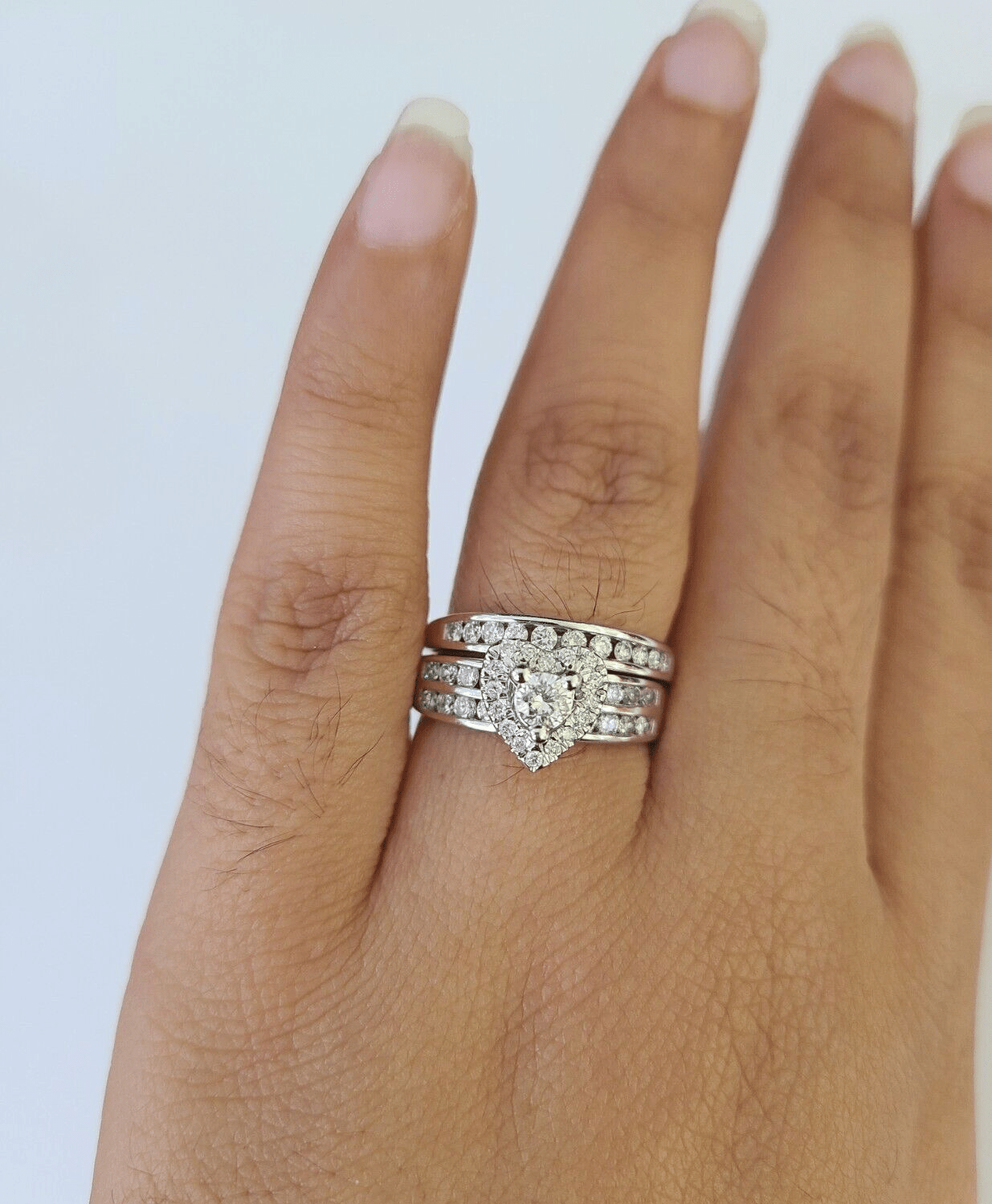 REAL 14k Diamond Ring White Gold Ladies Men Trio SET Wedding Engagement Genuine - GoldenlinQ