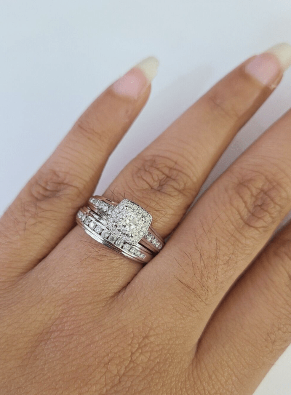 REAL 14k Diamond Ring White Gold Ladies Men Trio SET Wedding Engagement Genuine - GoldenlinQ