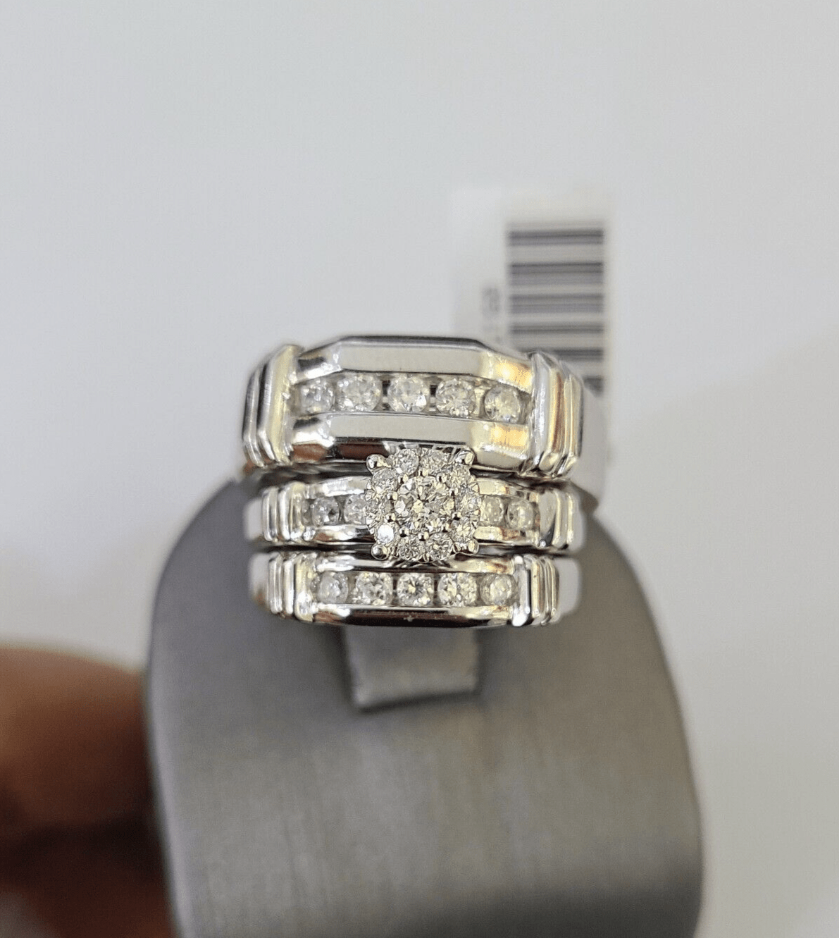 REAL 14k Diamond Ring White Gold Ladies Men Trio SET Wedding Engagement Genuine - GoldenlinQ