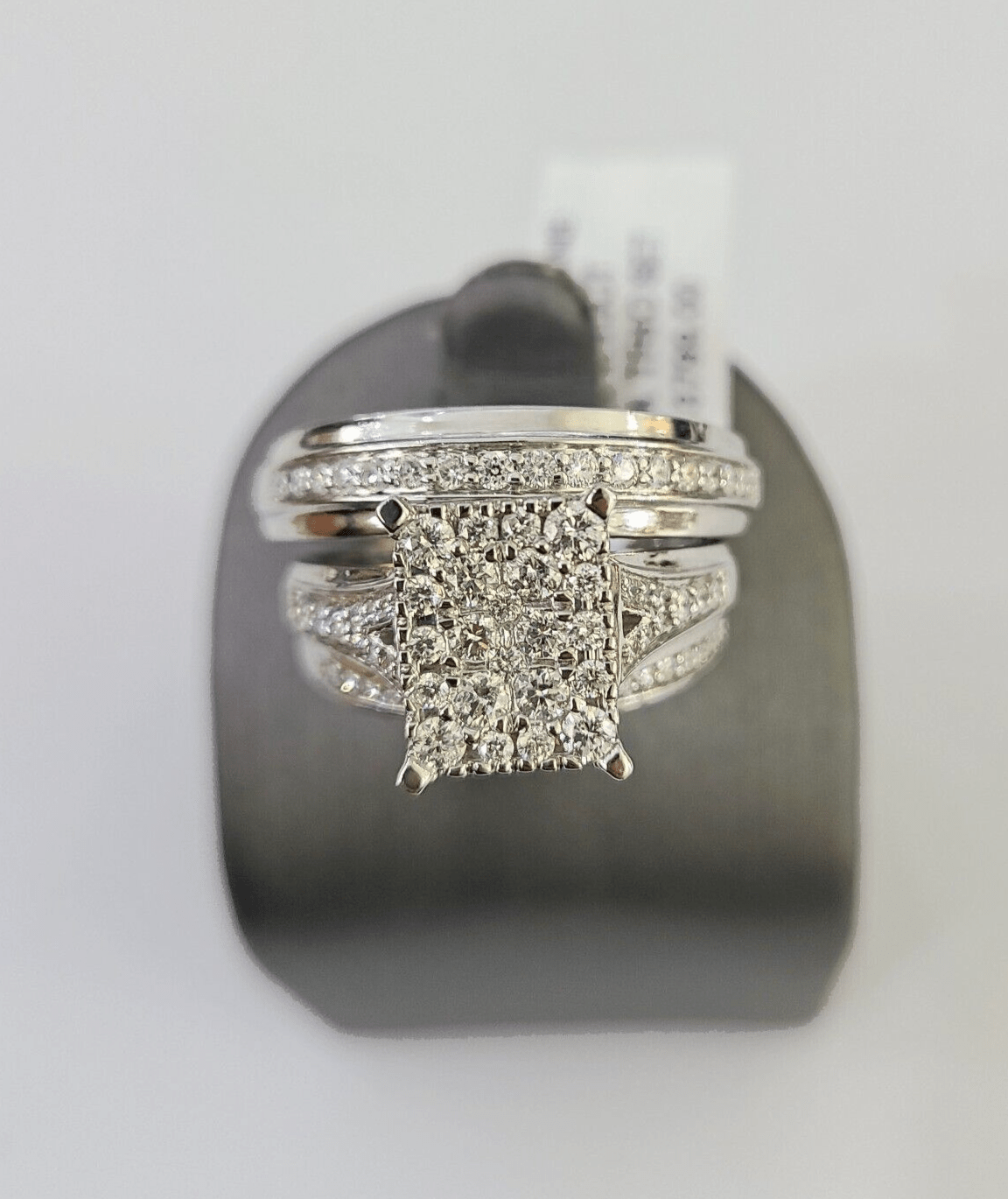 REAL 14k Diamond Ring White Gold Ladies Men Trio SET Wedding Engagement Genuine - GoldenlinQ