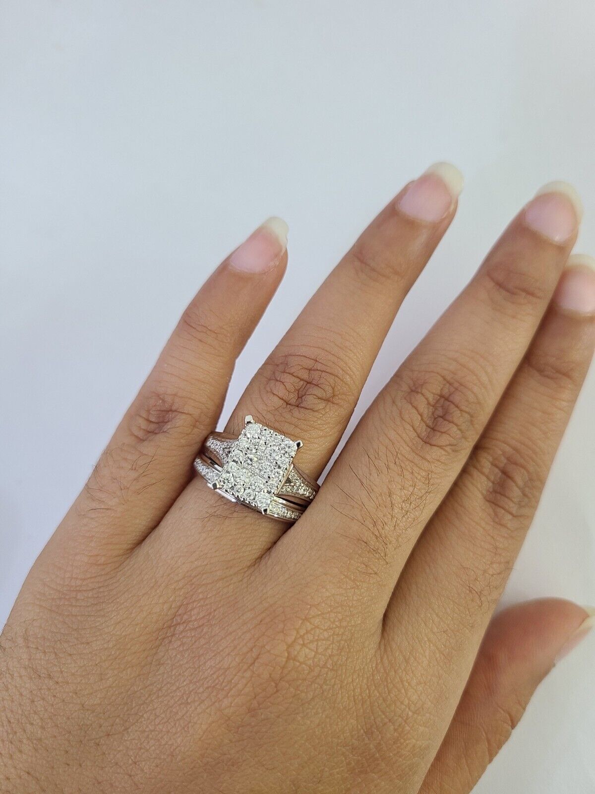 REAL 14k Diamond Ring White Gold Ladies Men Trio SET Wedding Engagement Genuine - GoldenlinQ