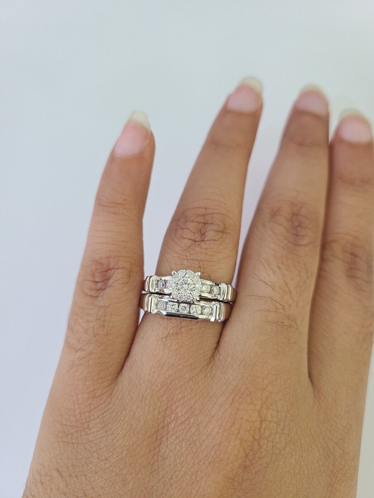 REAL 14k Diamond Ring White Gold Ladies Men Trio SET Wedding Engagement Genuine - GoldenlinQ