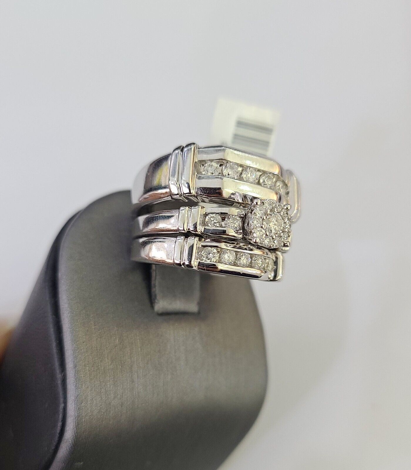 REAL 14k Diamond Ring White Gold Ladies Men Trio SET Wedding Engagement Genuine - GoldenlinQ