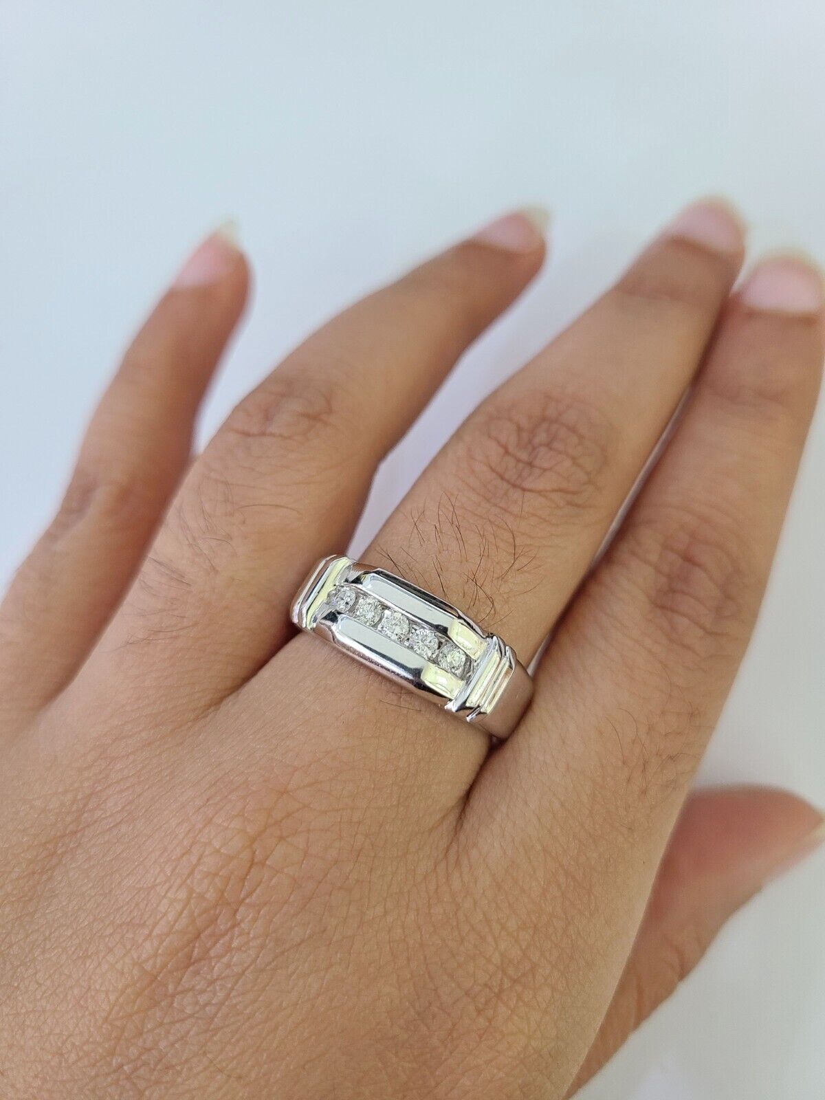 REAL 14k Diamond Ring White Gold Ladies Men Trio SET Wedding Engagement Genuine - GoldenlinQ