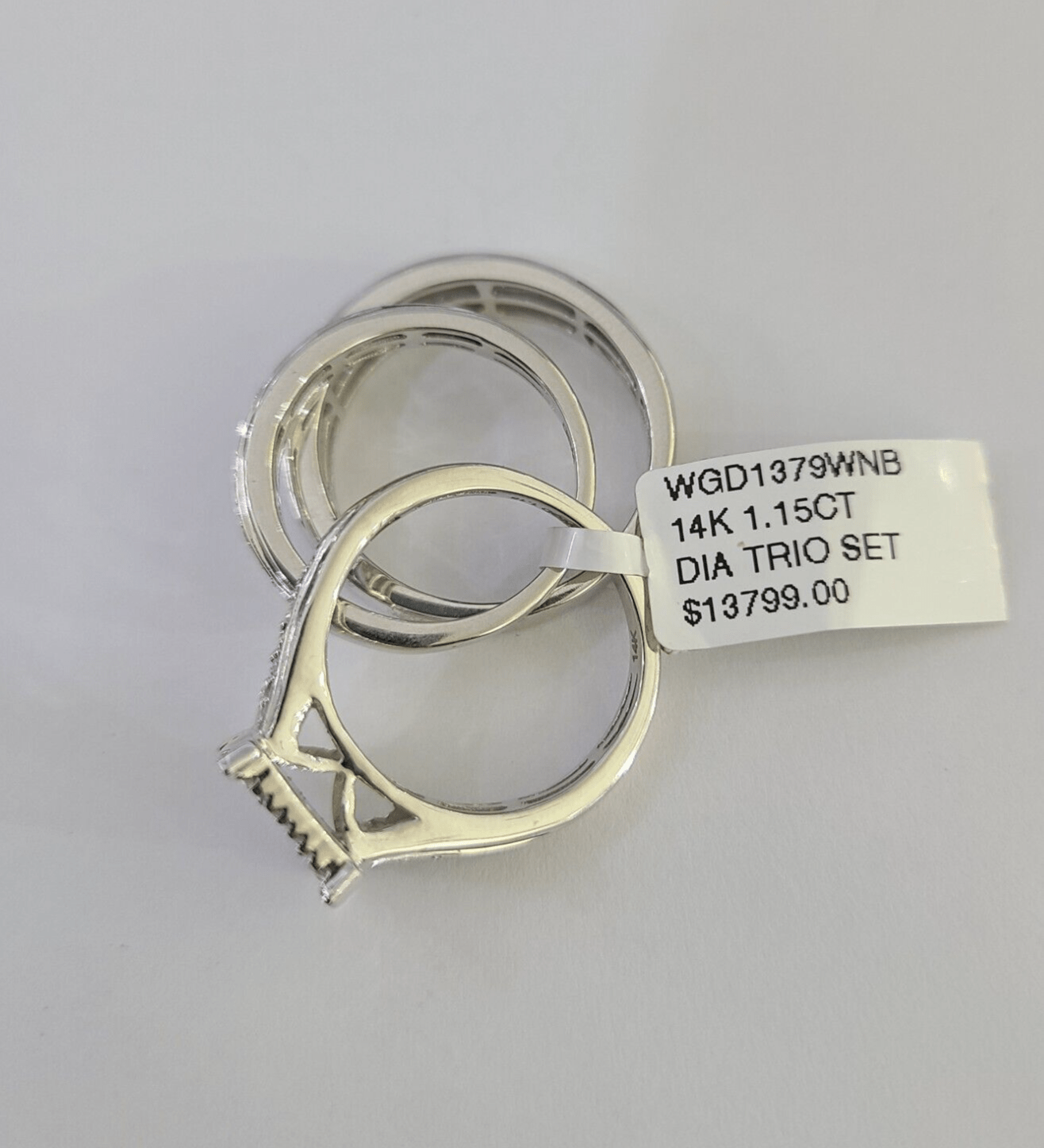 REAL 14k Diamond Ring White Gold Ladies Men Trio SET Wedding Engagement Genuine - GoldenlinQ