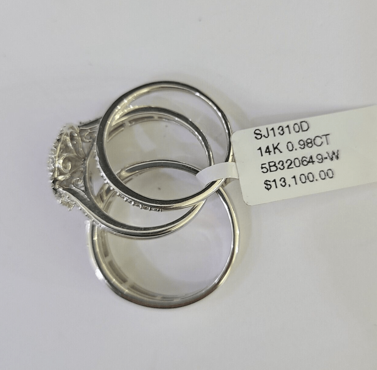 REAL 14k Diamond Ring White Gold Ladies Men Trio SET Wedding Engagement Genuine - GoldenlinQ