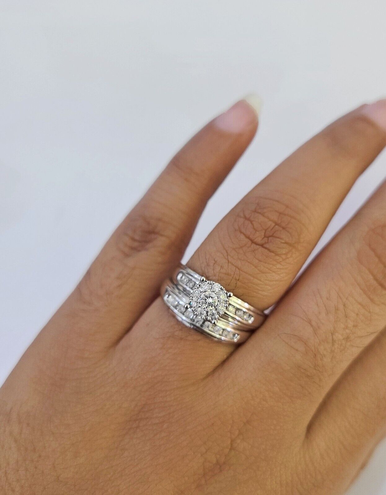 REAL 14k Diamond Ring White Gold Ladies Men Trio SET Wedding Engagement Genuine - GoldenlinQ