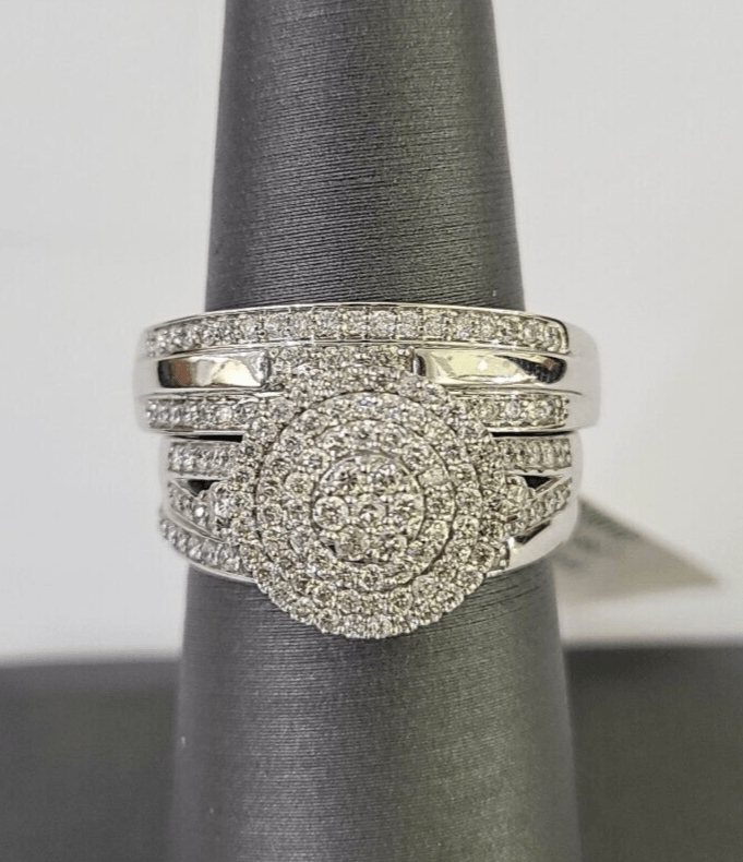 REAL 14k Diamond Ring White Gold Ladies Men Trio SET Wedding Engagement Genuine - GoldenlinQ