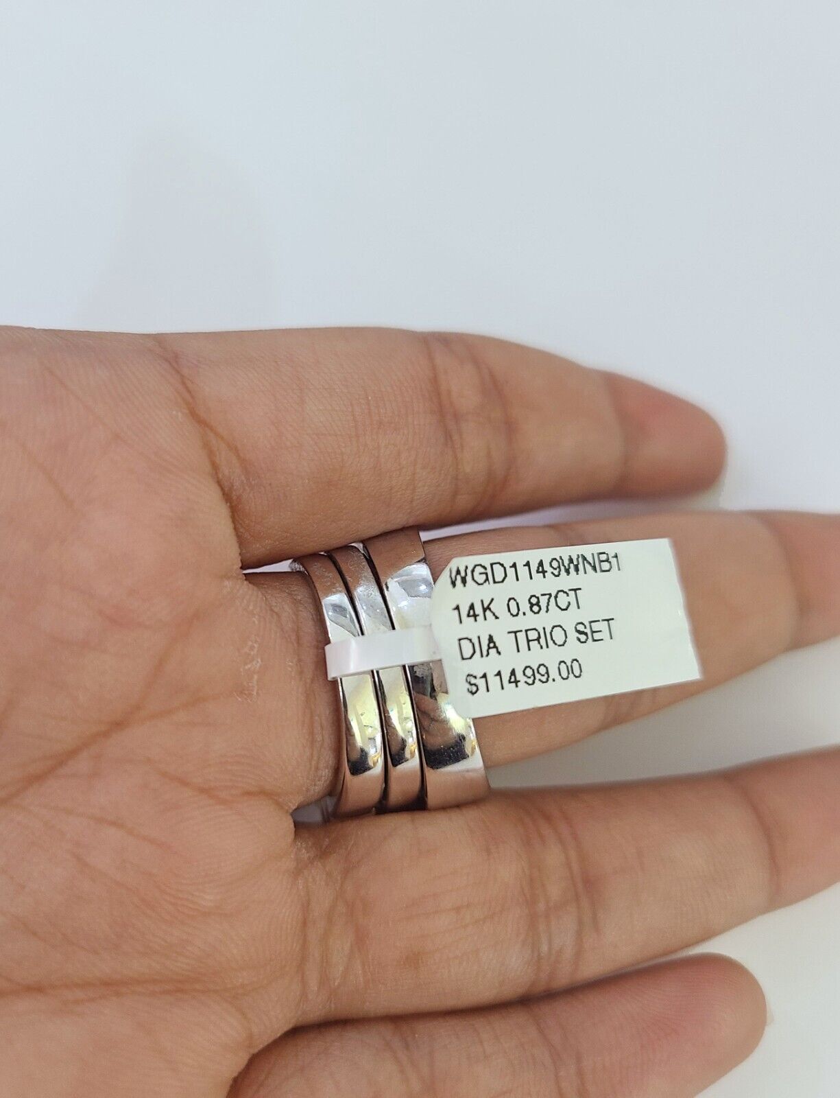 REAL 14k Diamond Ring White Gold Ladies Men Trio SET Wedding Engagement Genuine - GoldenlinQ