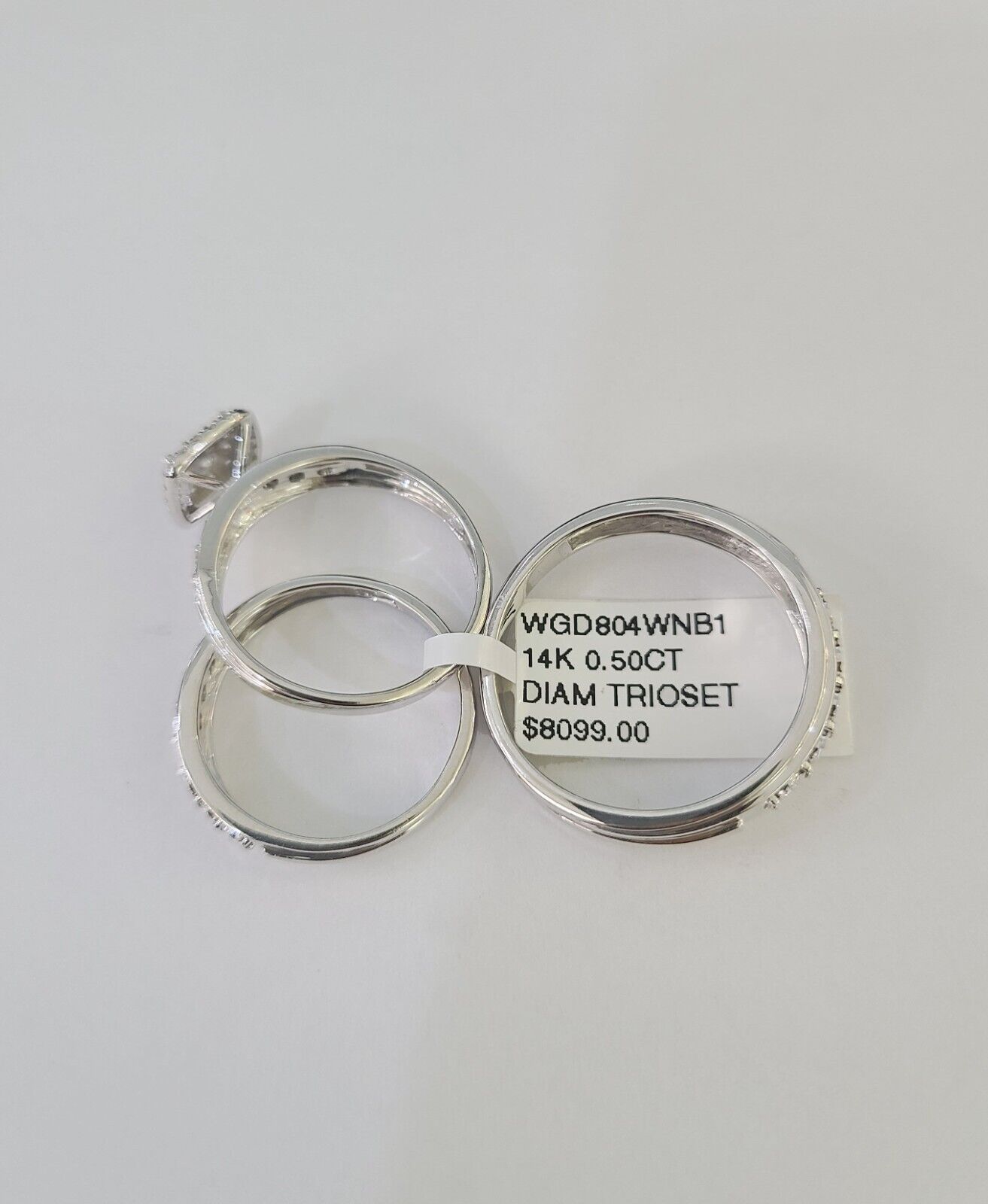 REAL 14k Diamond Ring White Gold Ladies Men Trio SET Wedding Engagement Genuine - GoldenlinQ