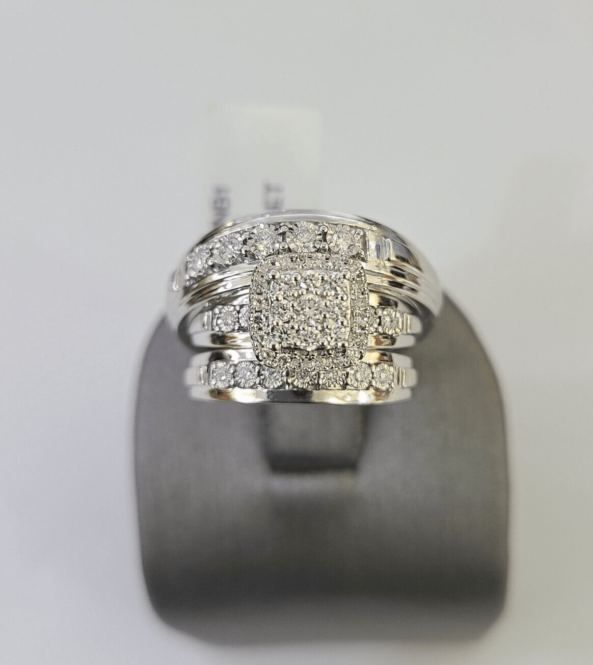 REAL 14k Diamond Ring White Gold Ladies Men Trio SET Wedding Engagement Genuine - GoldenlinQ