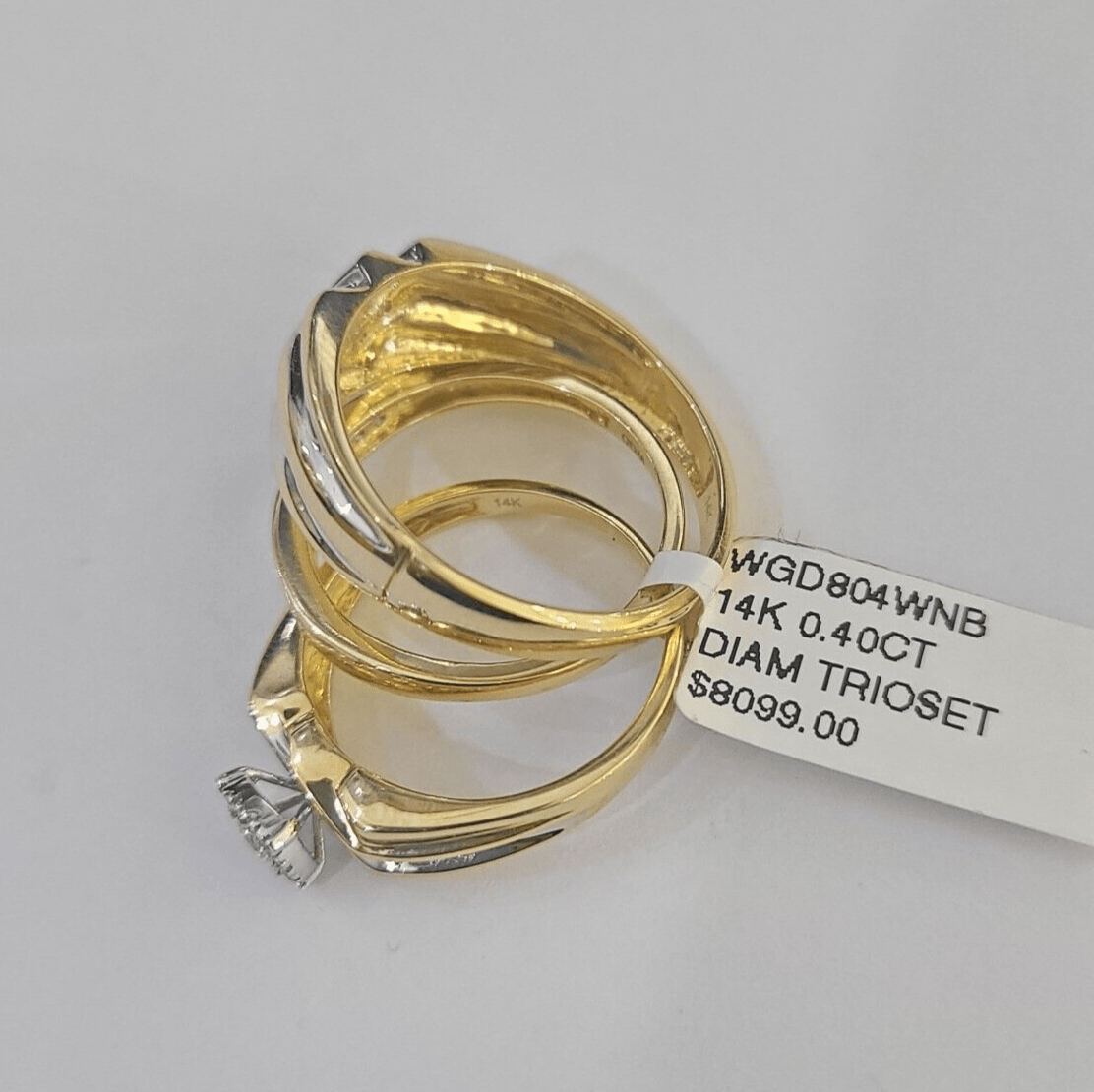 REAL 14k Diamond Ring Yellow Gold Ladies Men Trio SET Wedding Engagement Genuine - GoldenlinQ