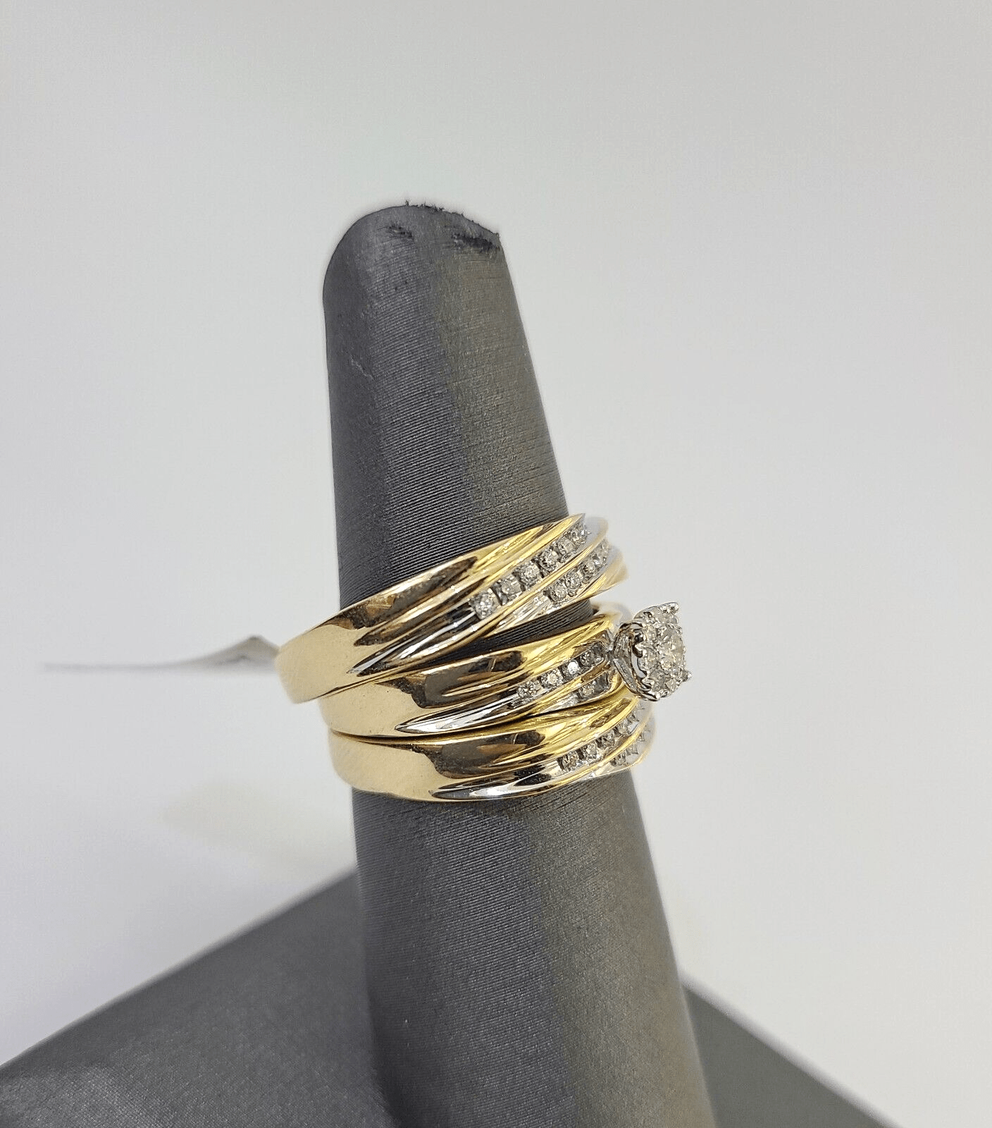 REAL 14k Diamond Ring Yellow Gold Ladies Men Trio SET Wedding Engagement Genuine - GoldenlinQ