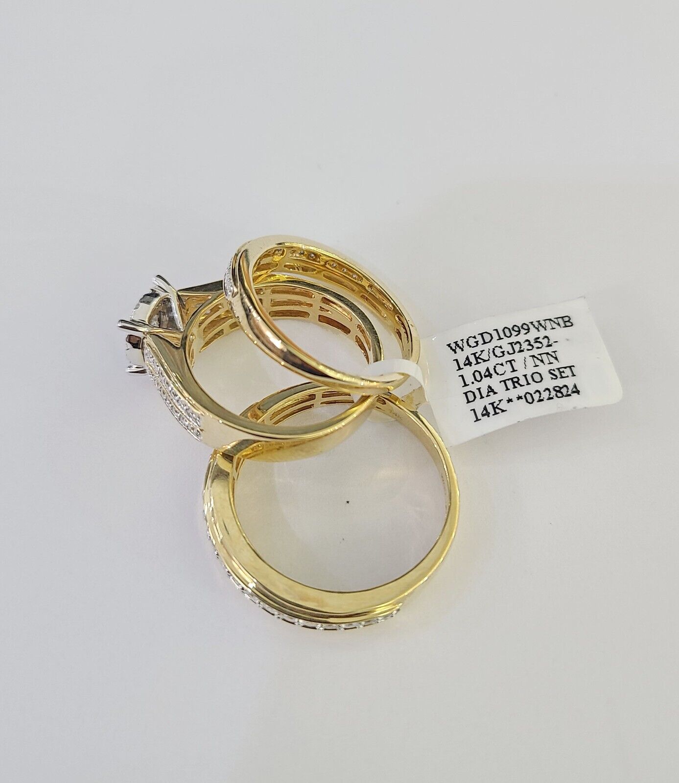 REAL 14k Diamond Ring Yellow Gold Ladies Men Trio SET Wedding Engagement Genuine - GoldenlinQ