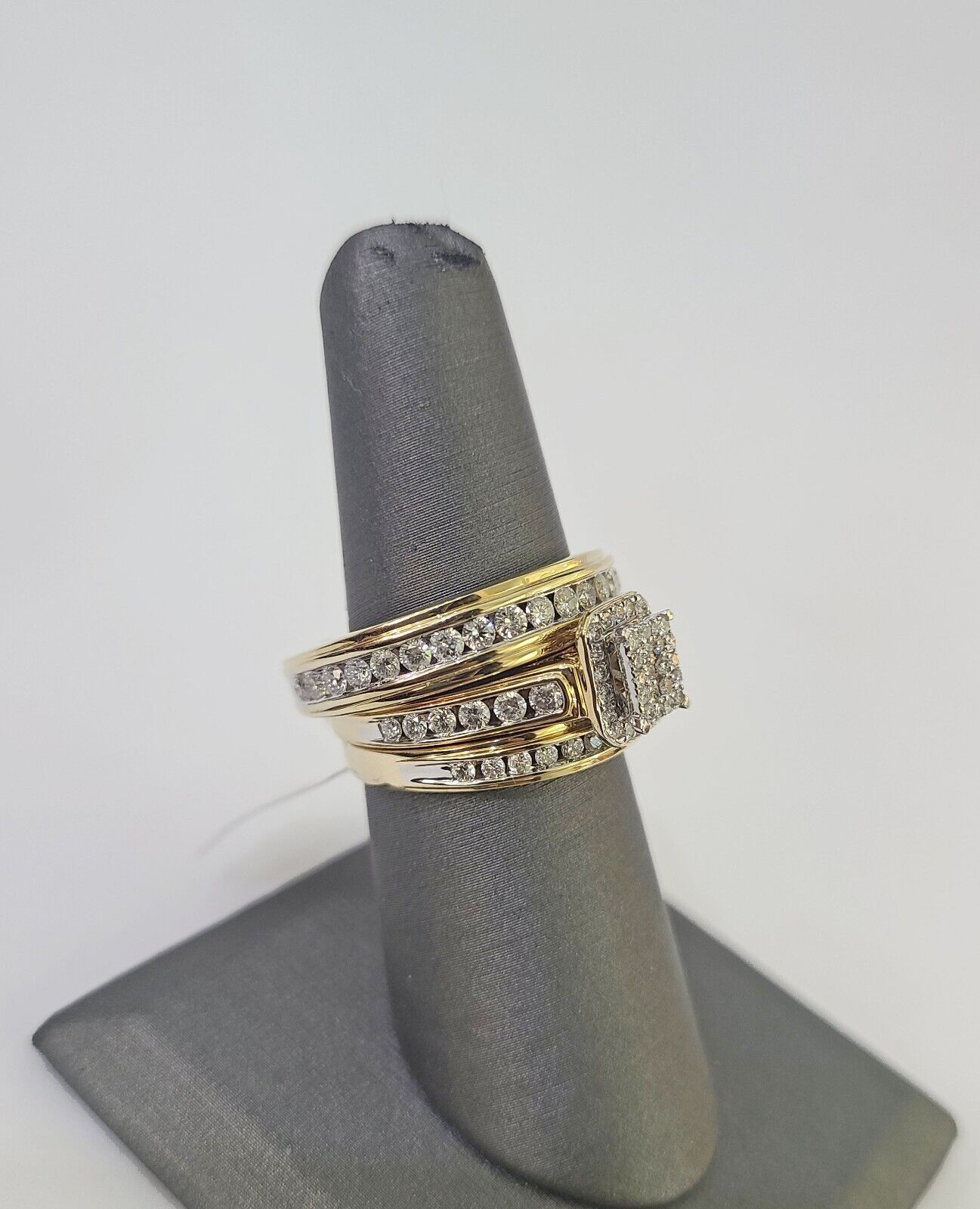 REAL 14k Diamond Ring Yellow Gold Ladies Men Trio SET Wedding Engagement Genuine - GoldenlinQ