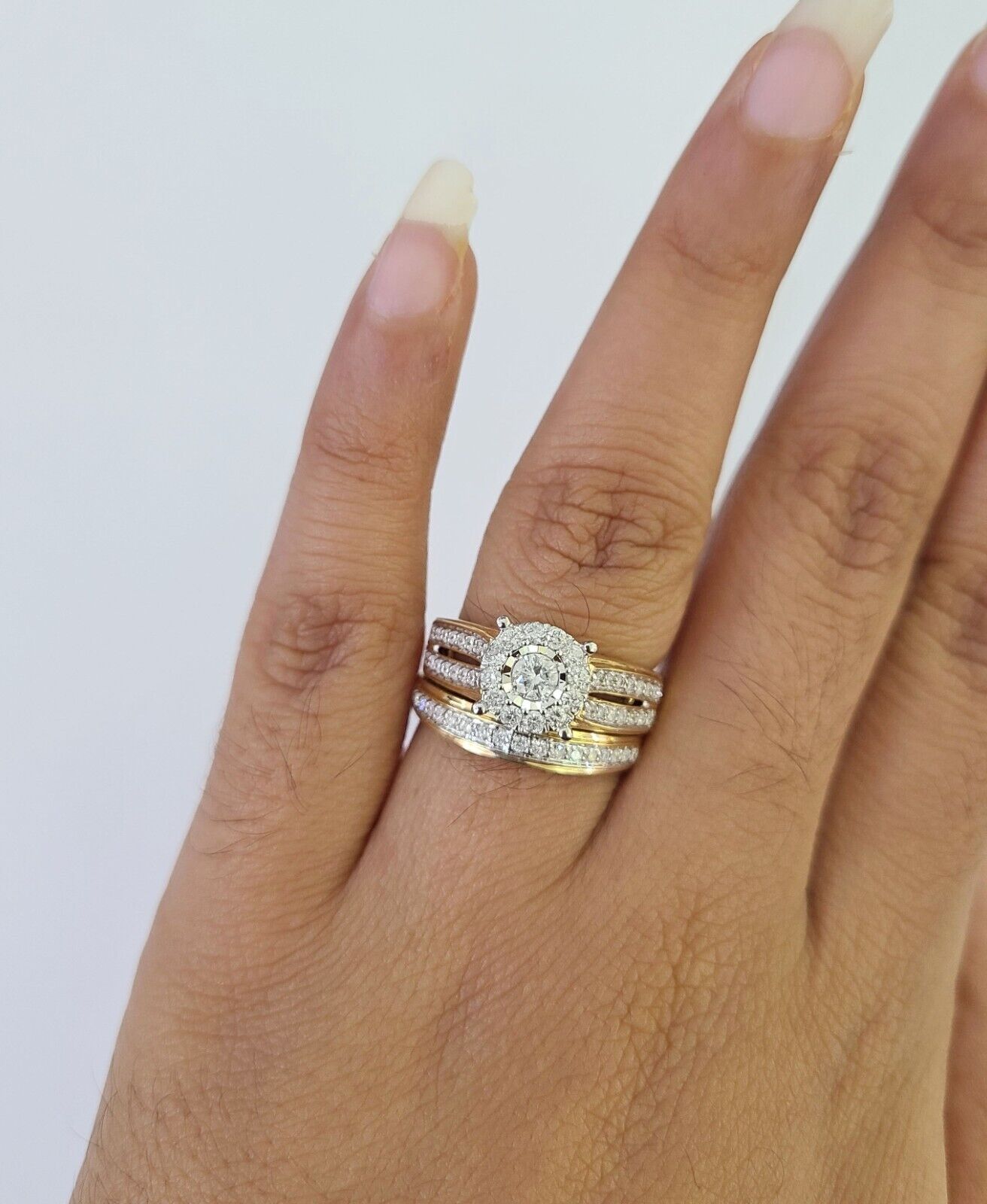 REAL 14k Diamond Ring Yellow Gold Ladies Men Trio SET Wedding Engagement Genuine - GoldenlinQ