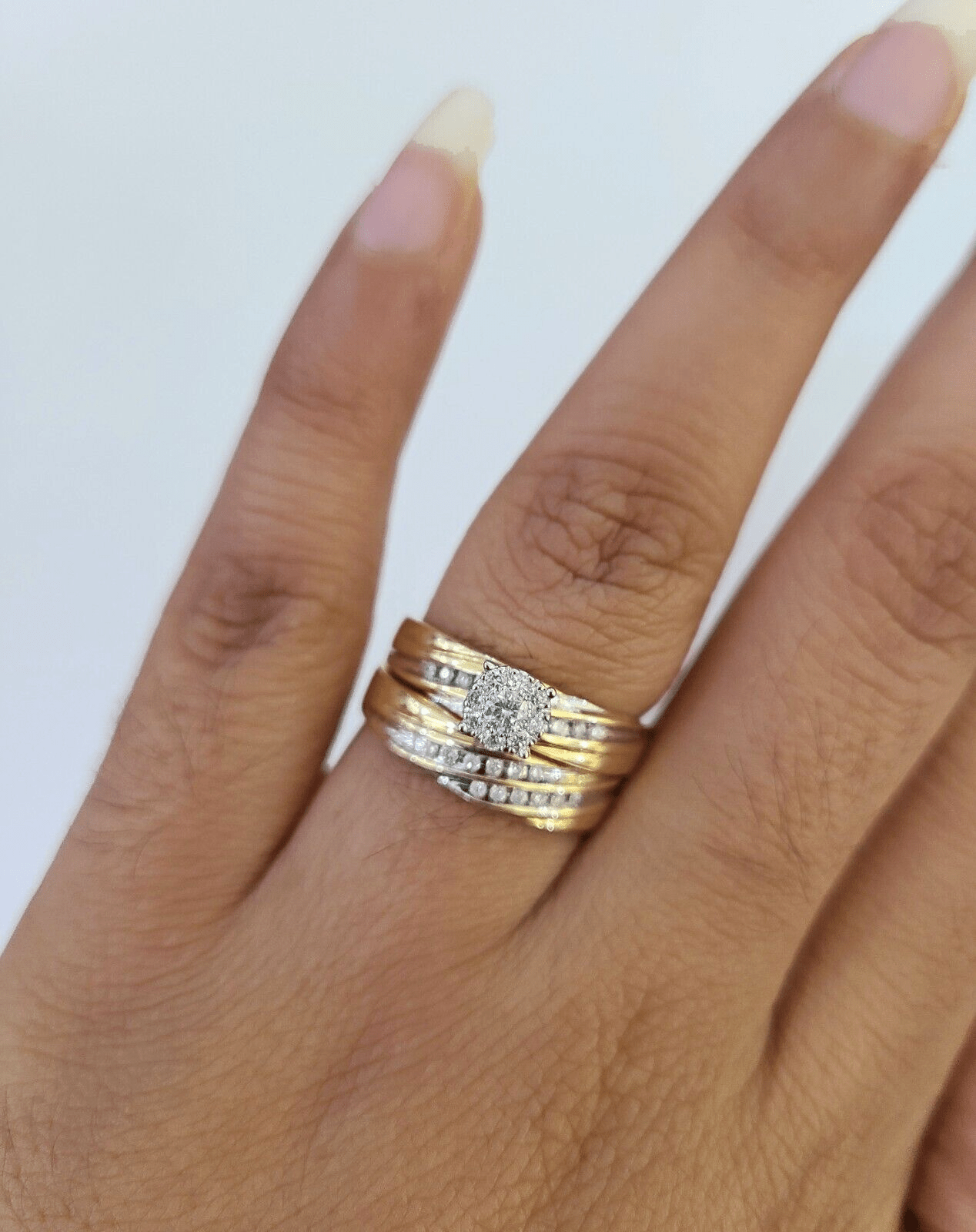 REAL 14k Diamond Ring Yellow Gold Ladies Men Trio SET Wedding Engagement Genuine - GoldenlinQ