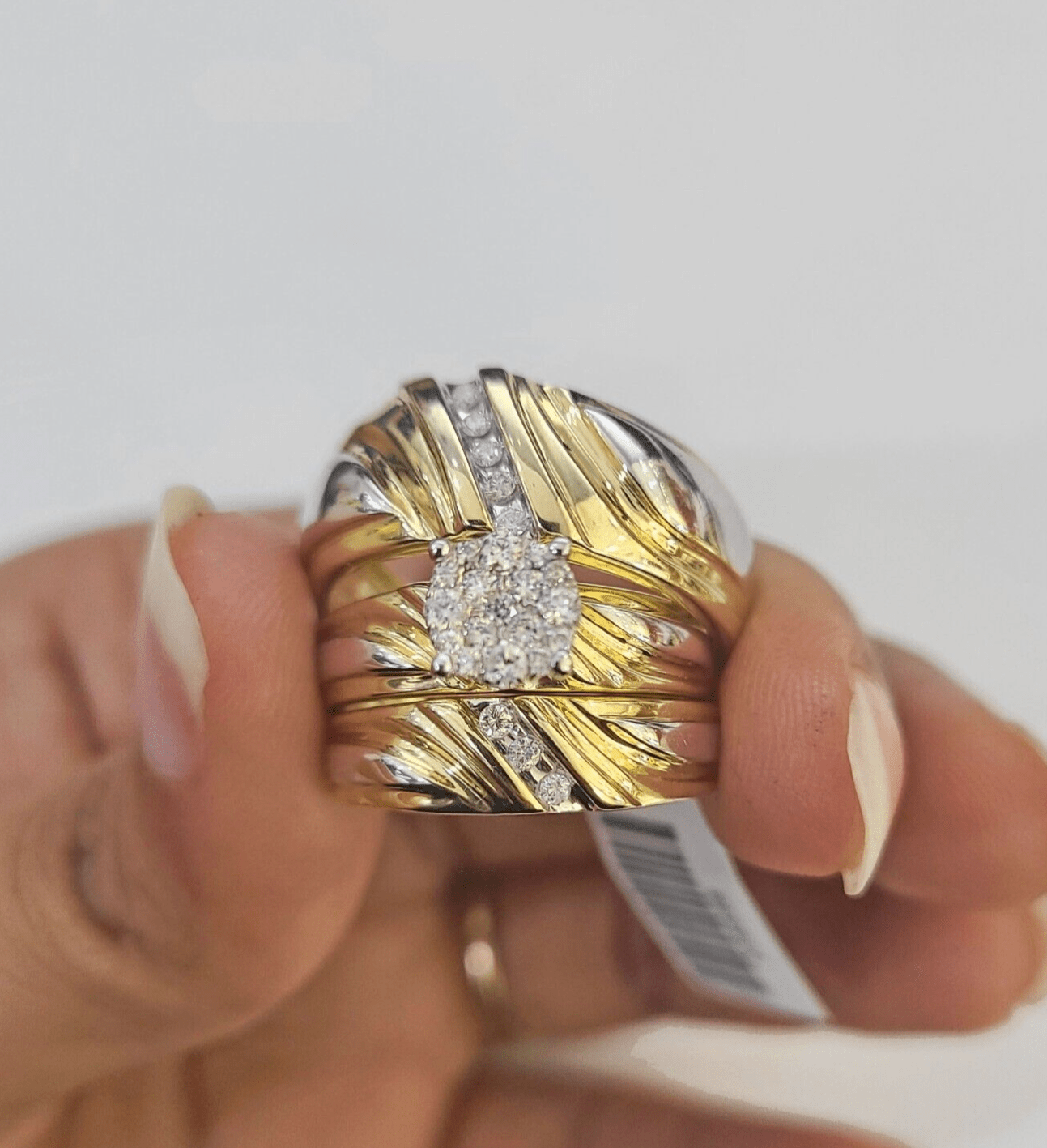 REAL 14k Diamond Ring Yellow Gold Ladies Men Trio SET Wedding Engagement Genuine - GoldenlinQ