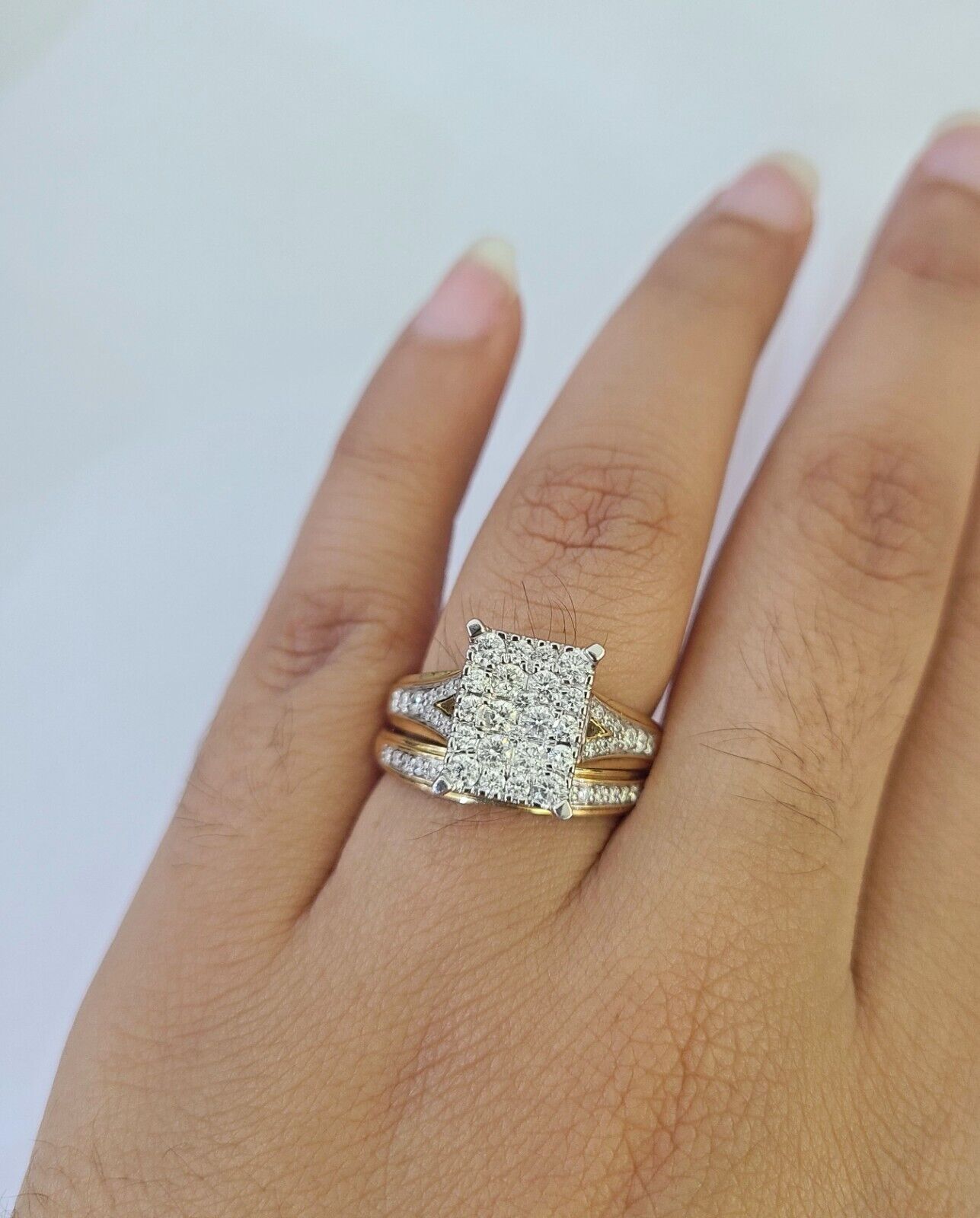 REAL 14k Diamond Ring Yellow Gold Ladies Men Trio SET Wedding Engagement Genuine - GoldenlinQ