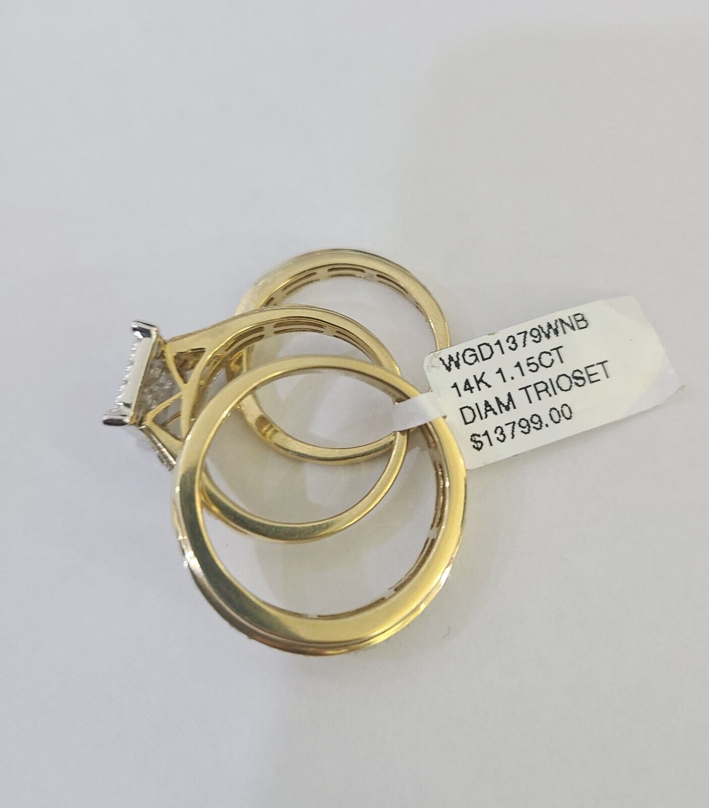 REAL 14k Diamond Ring Yellow Gold Ladies Men Trio SET Wedding Engagement Genuine - GoldenlinQ